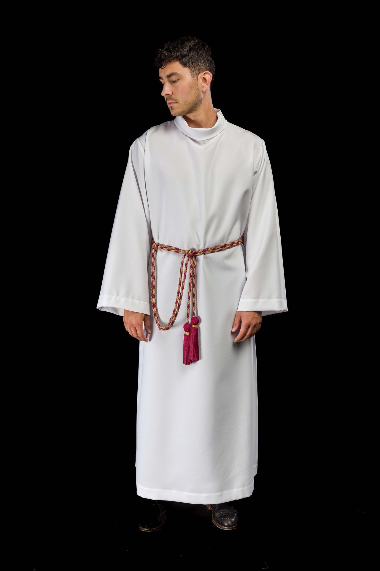 Cíngulo litúrgico rojo y dorado premium