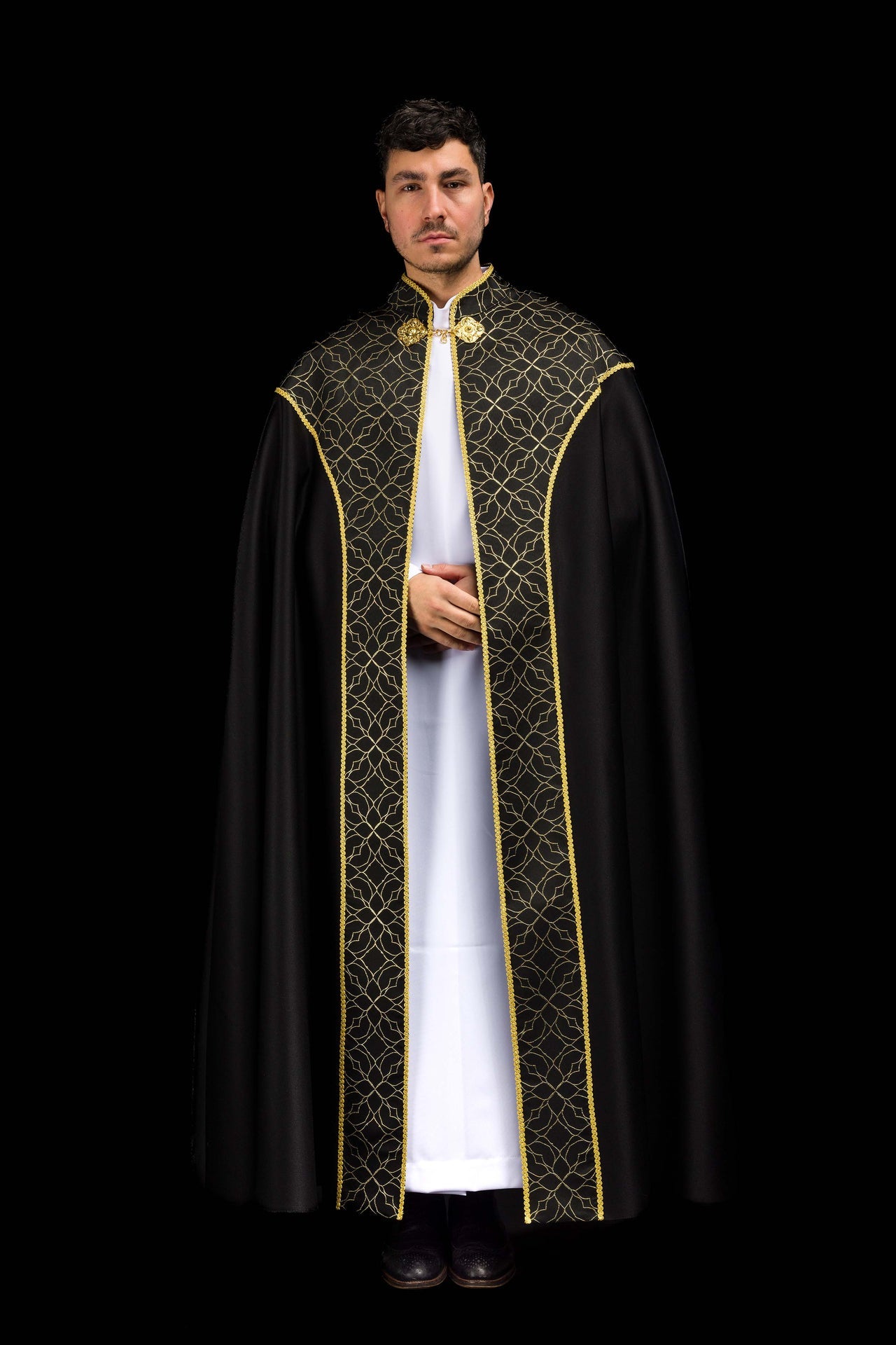 Capa pluvial bordada decorada con tejido jacquard negro