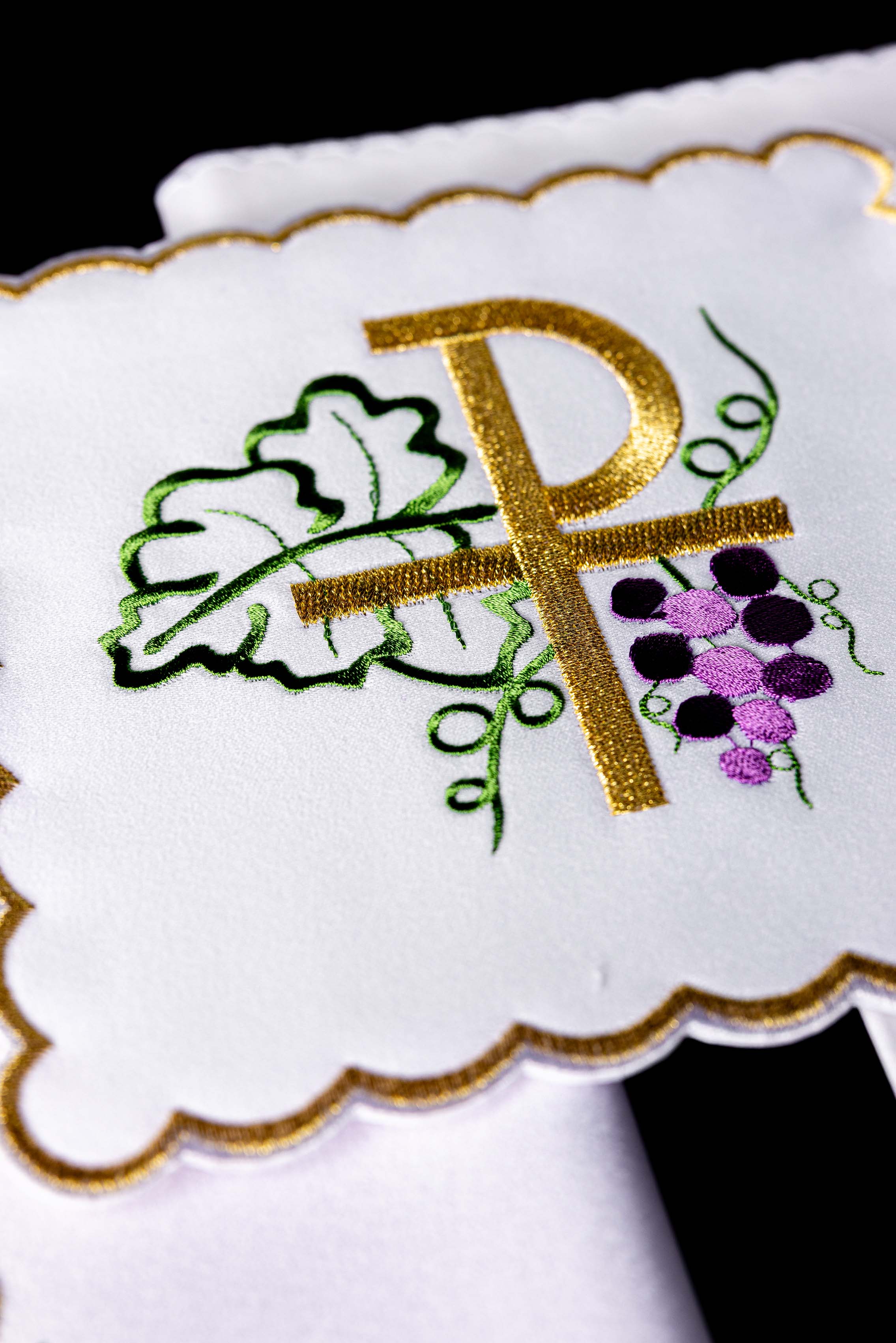 Conjunto de altar com bordado PAX e Uvas