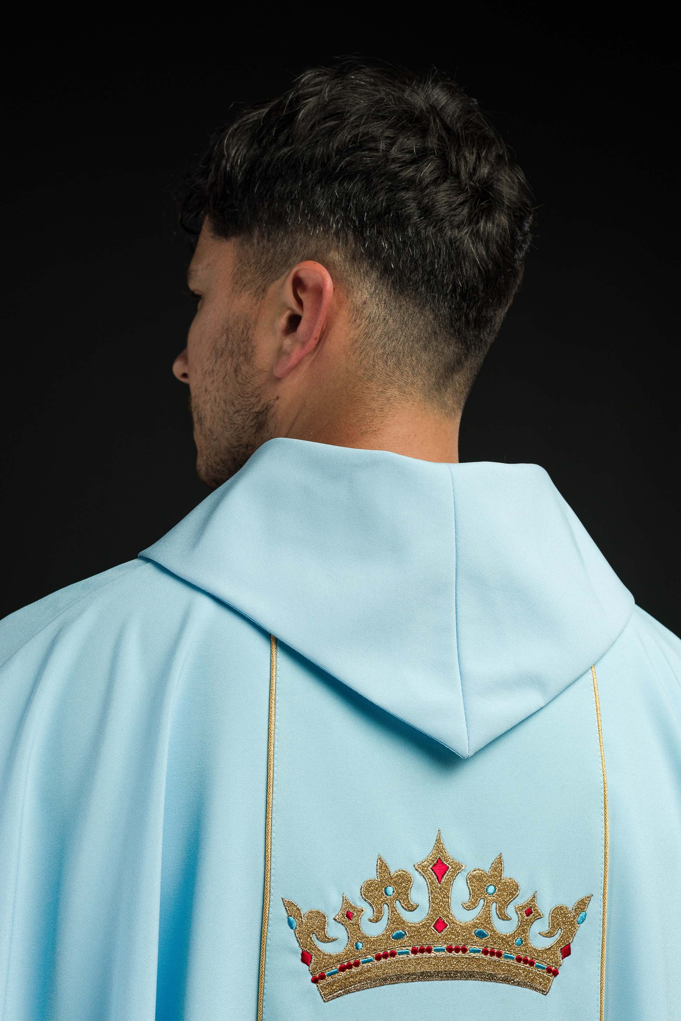 Casula Mariana Azul com bordado de Lírio e Coroa