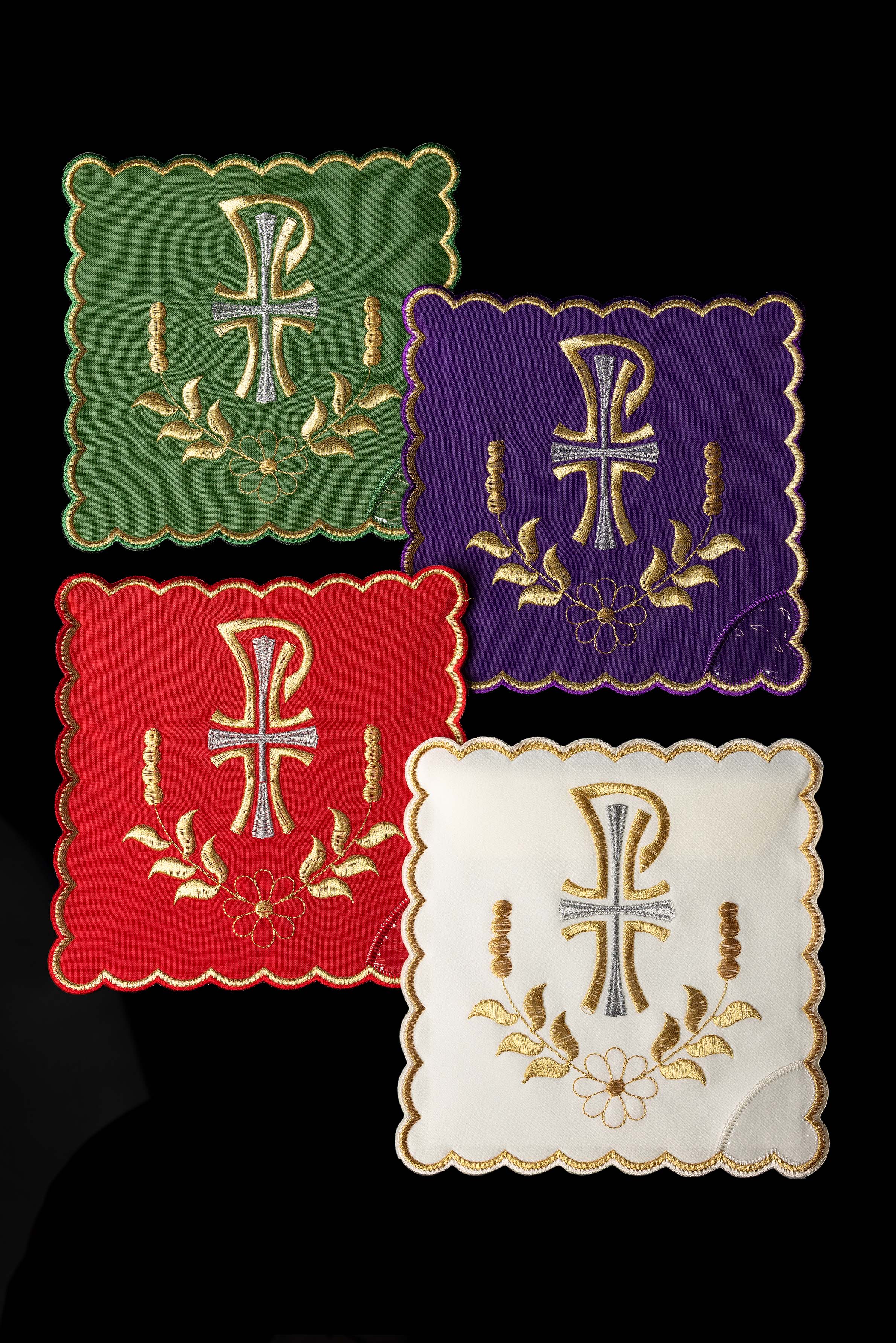 Conjunto de palias de cáliz con símbolo PAX en cuatro colores litúrgicos