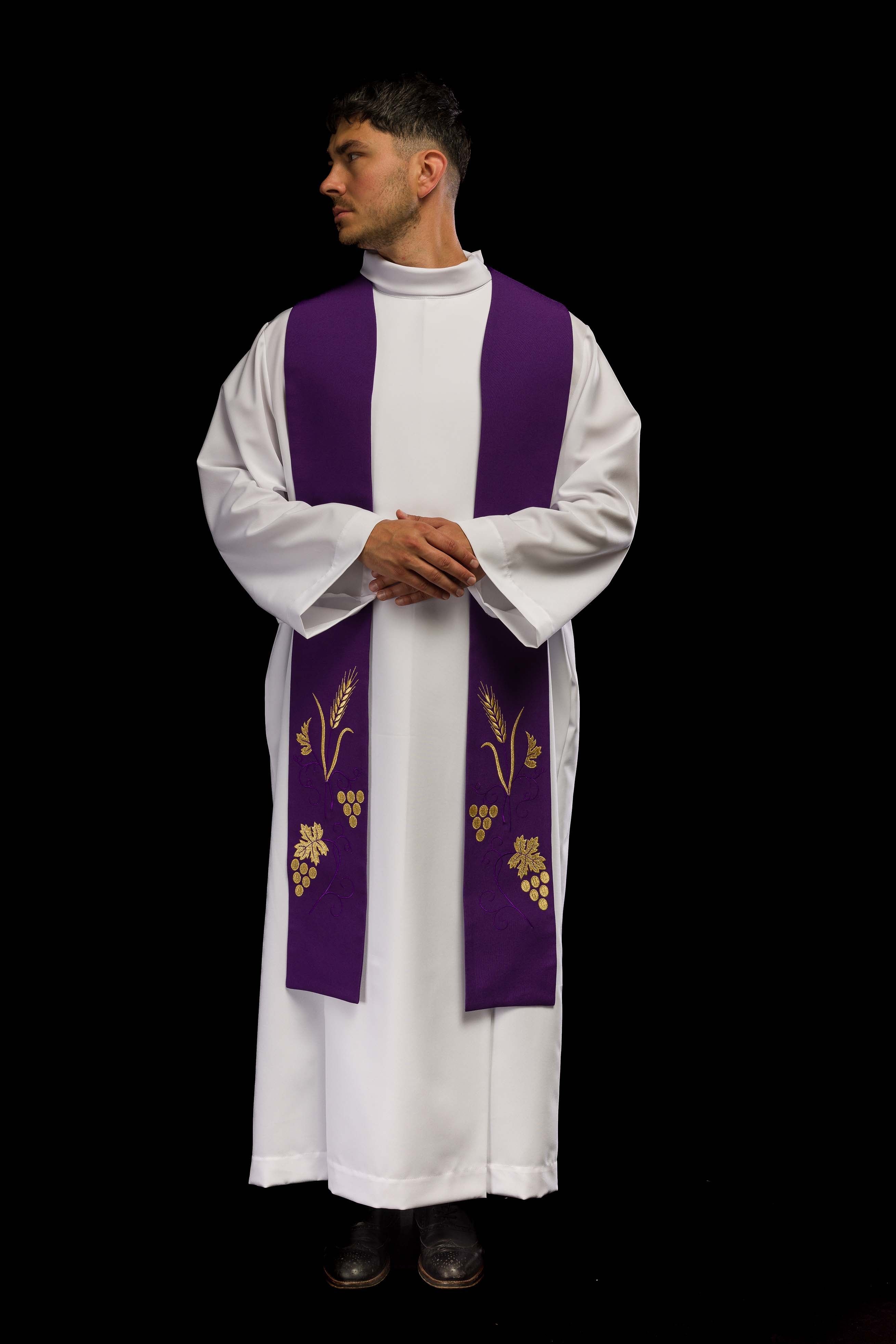 Estola Sacerdotal Bordada Uvas e Espigas Roxa
