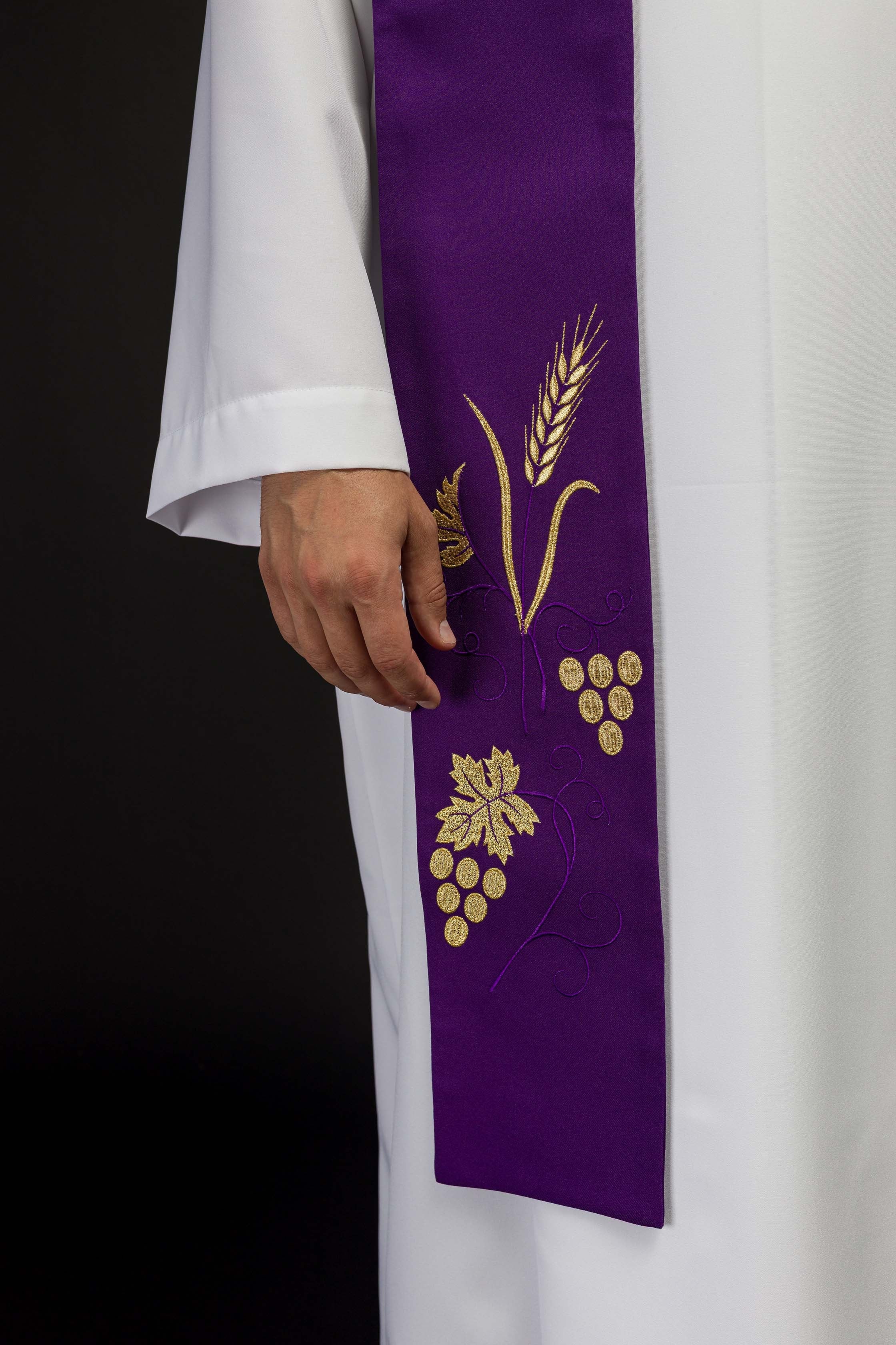 Estola Sacerdotal Bordada Uvas e Espigas Roxa