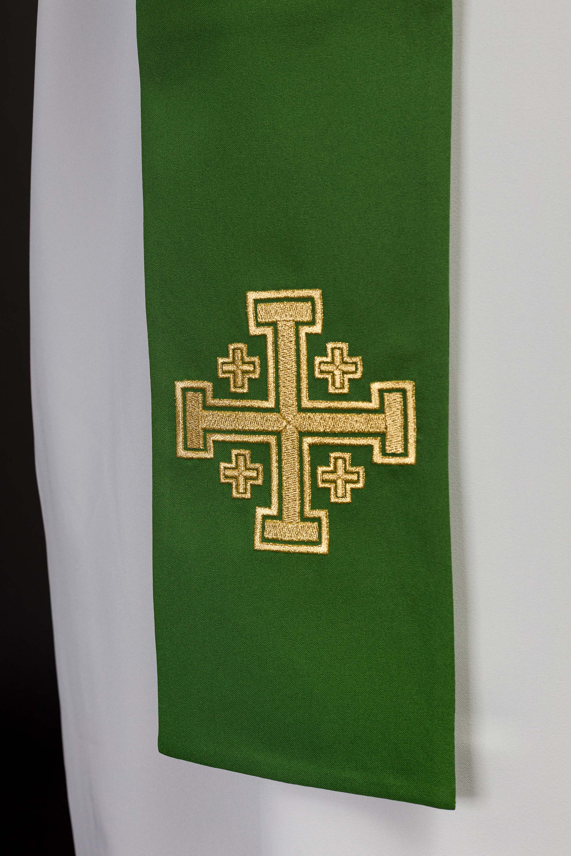 Estola Sacerdotal Bordada Verde Cruz de Jerusalém