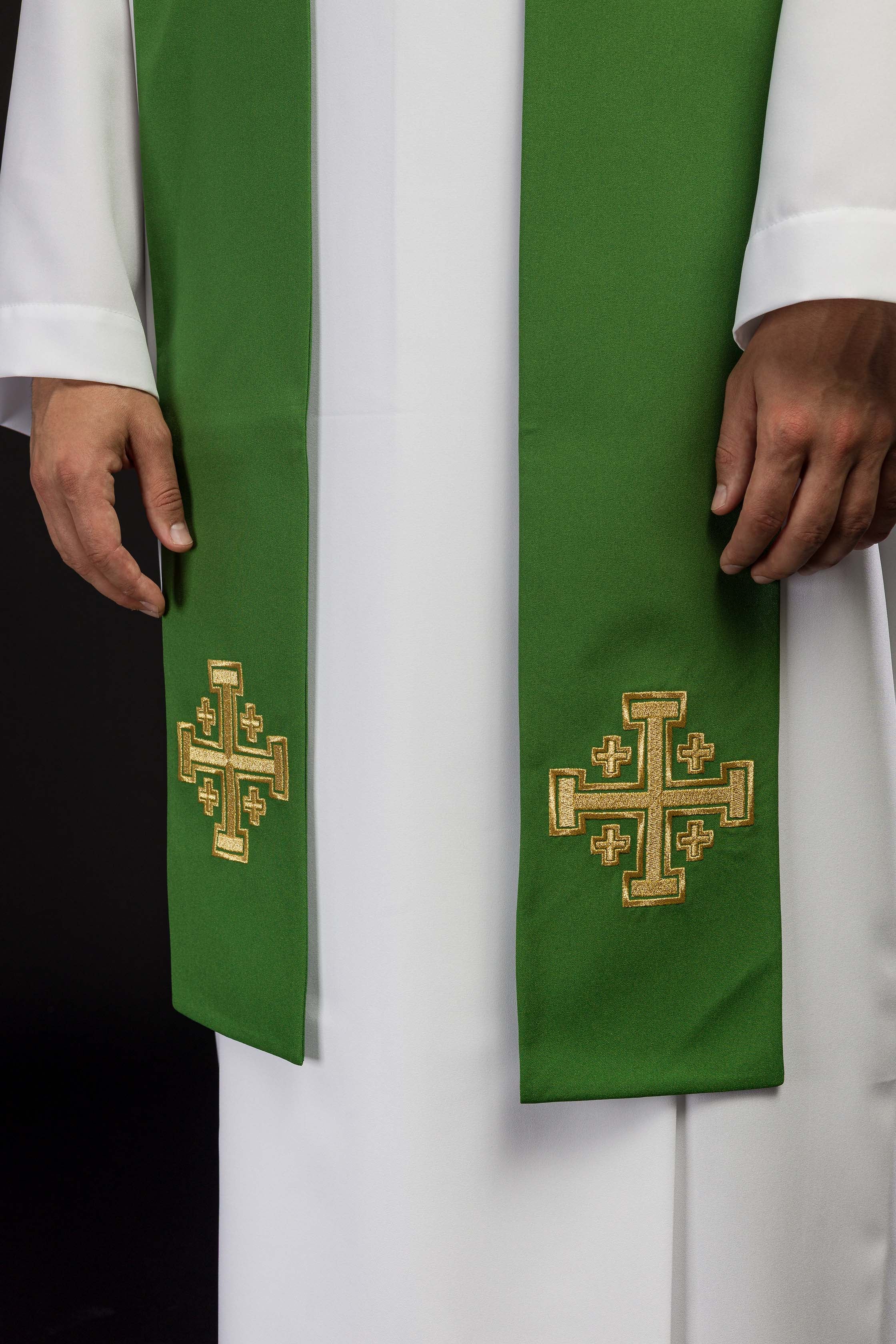 Estola Sacerdotal Bordada Verde Cruz de Jerusalém
