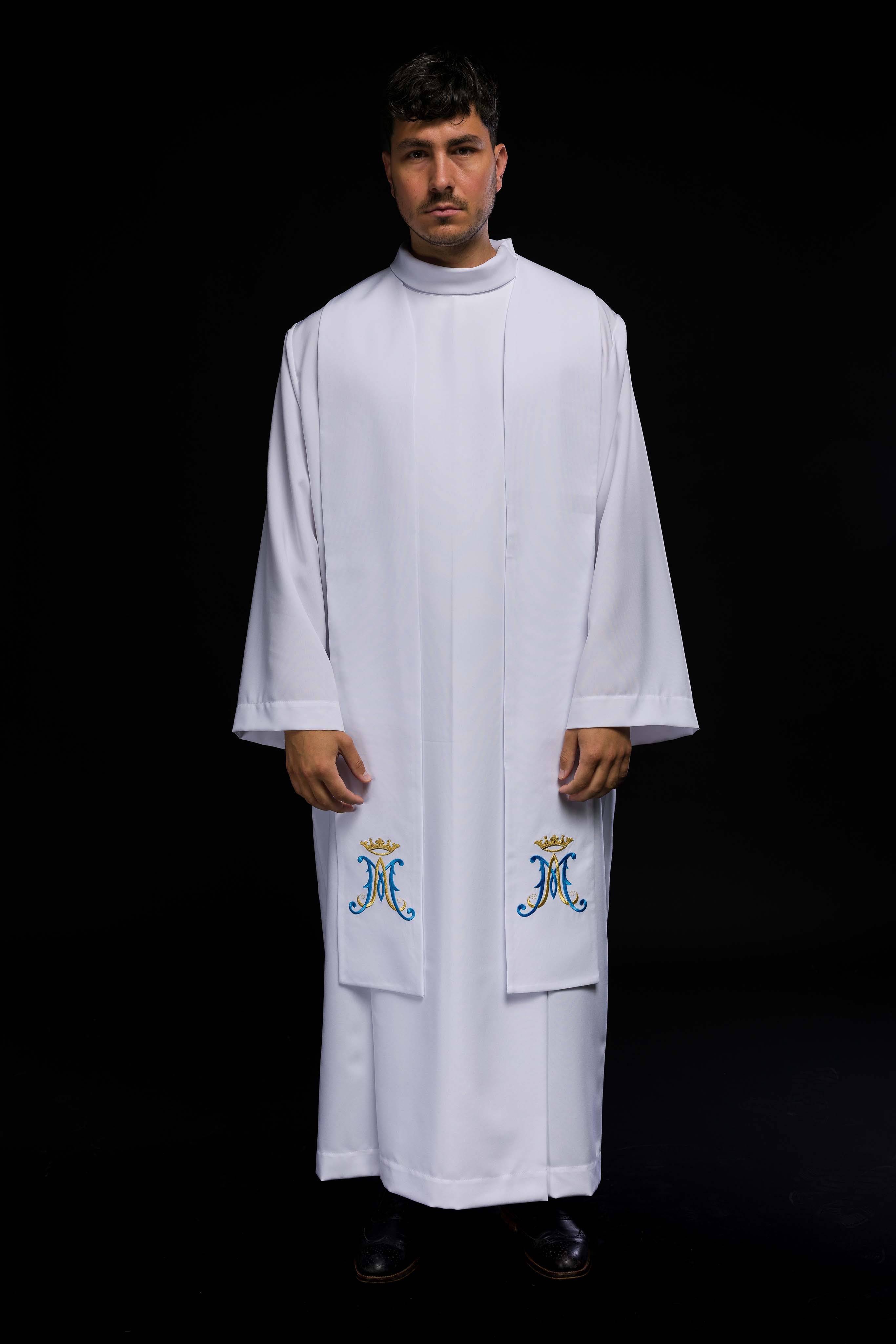 Estola sacerdotal bordada branca mariana