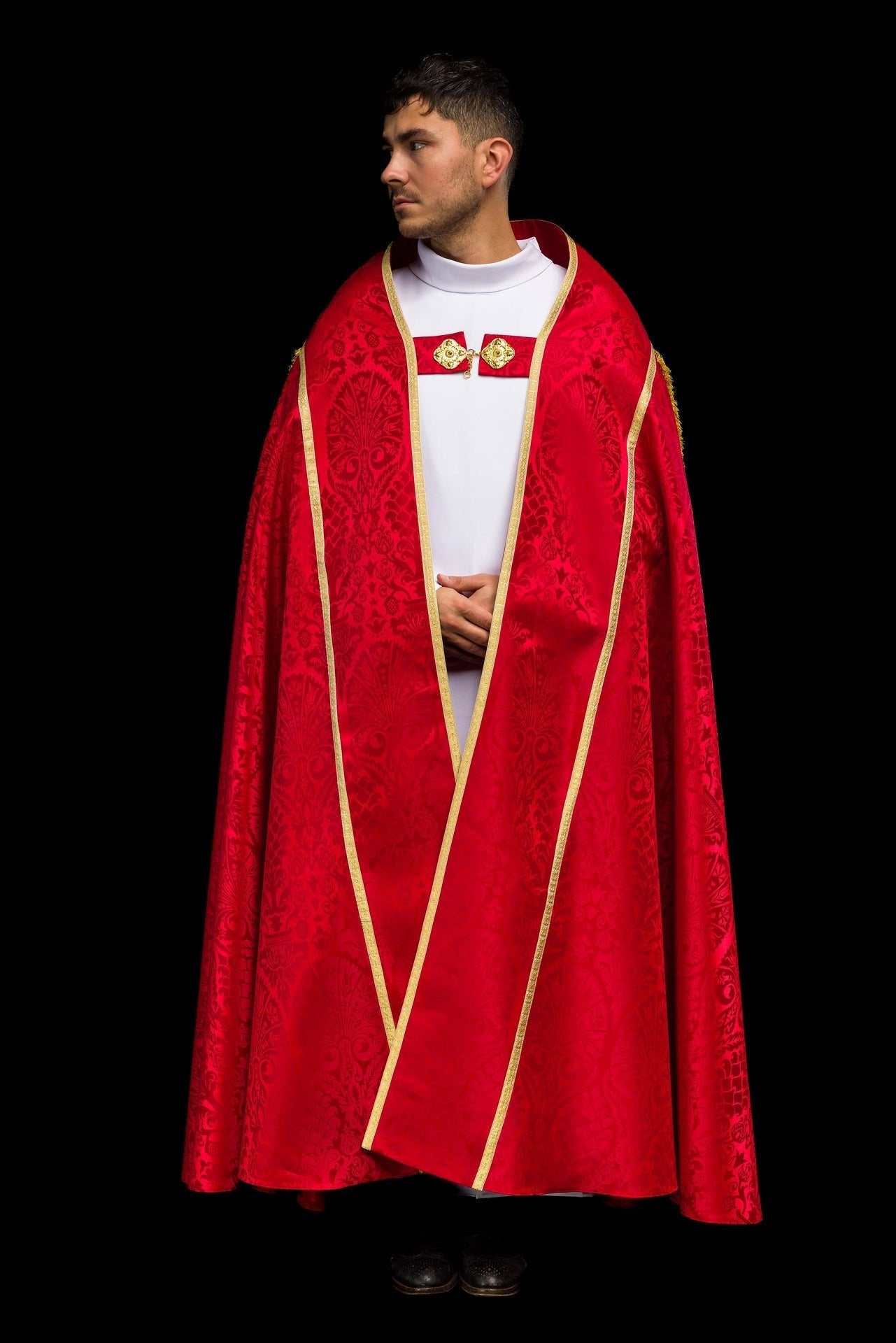 Capa pluvial romana de tejido jacquard lisa roja KKP/159/02/83 145cm - CASULLAS.ES