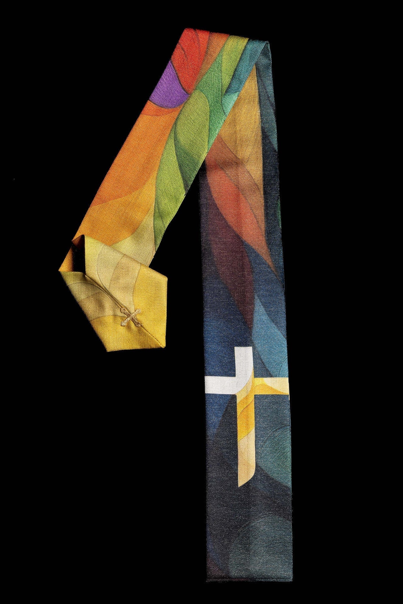 Casulla estampada multicolor con motivo de cruz KOD/7005/99/40 - CASULLAS.ES