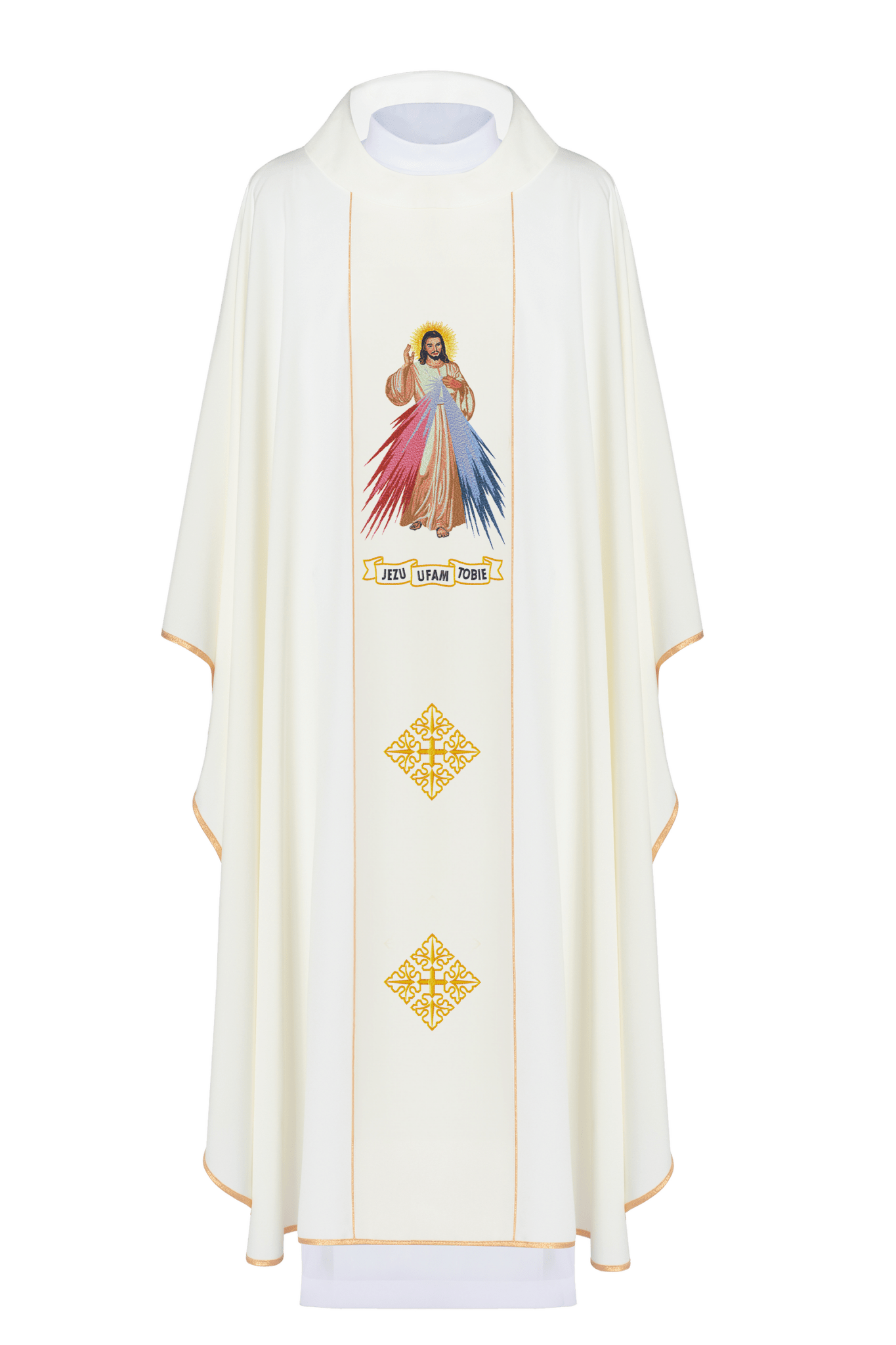 Casulla marfil con bordado Jesús misericordioso KOR/113/05/01 ECRU - CASULLAS.ES