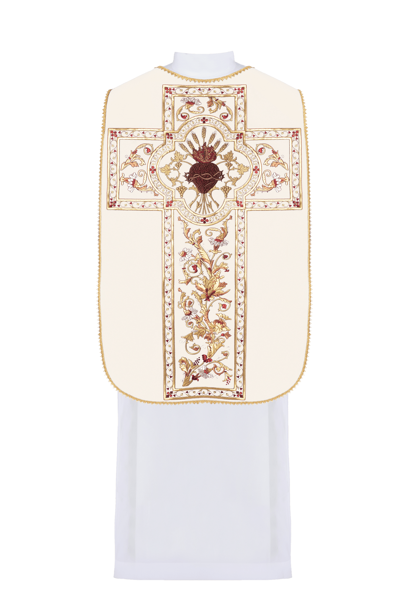 Casulla romana marfil bordada con motivo del Corazón de Jesucristo KOR/199/05/20 - CASULLAS.ES