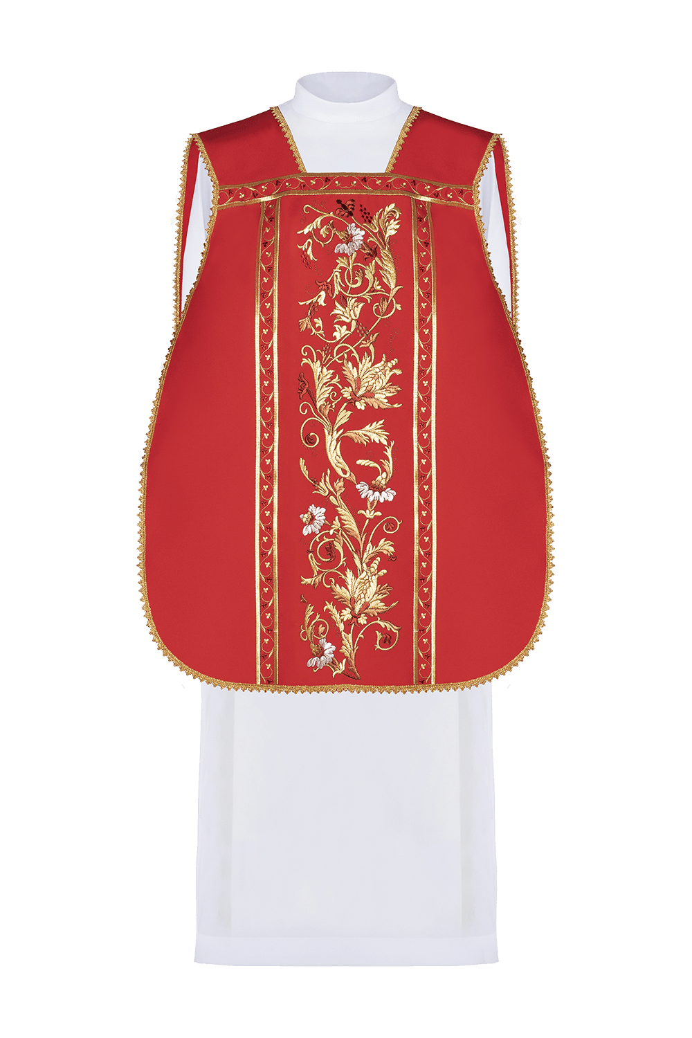 Casulla romana roja bordada con motivo IHS KOR/200/02/01 CZERWONY - CASULLAS.ES