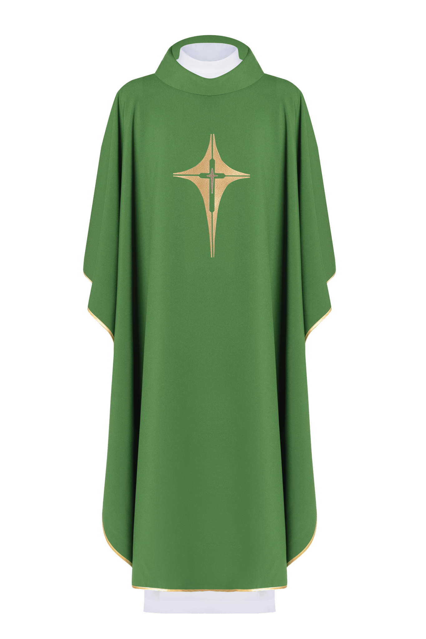 Casulla verde con bordado dorado Cruz KOR/002/01/12 ZIELONY - CASULLAS.ES