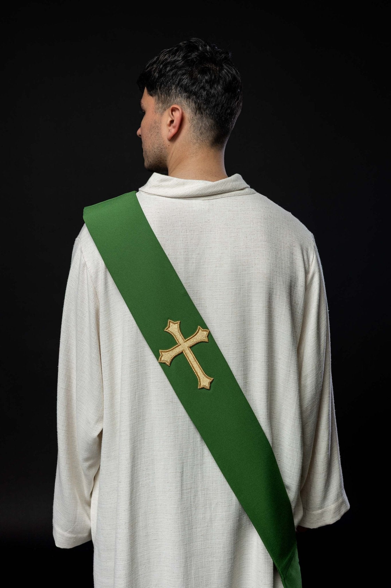 Estola diaconal verde con bordado Cruz KSD/133/01/01 ZIELONY - CASULLAS.ES