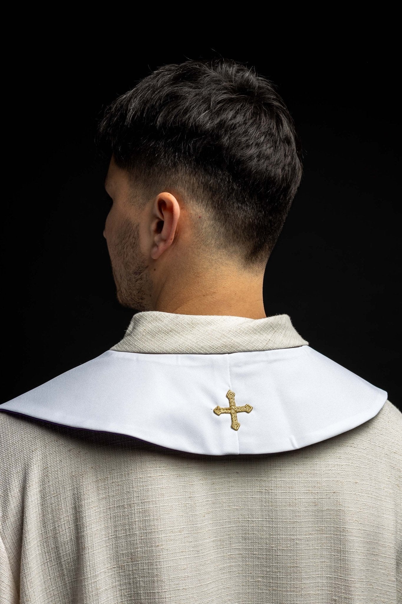 Estola reversible con Cruz de Jerusalén púrpura - blanca KST/046/03 - 04/01 FILETOWO - BIAŁA - CASULLAS.ES