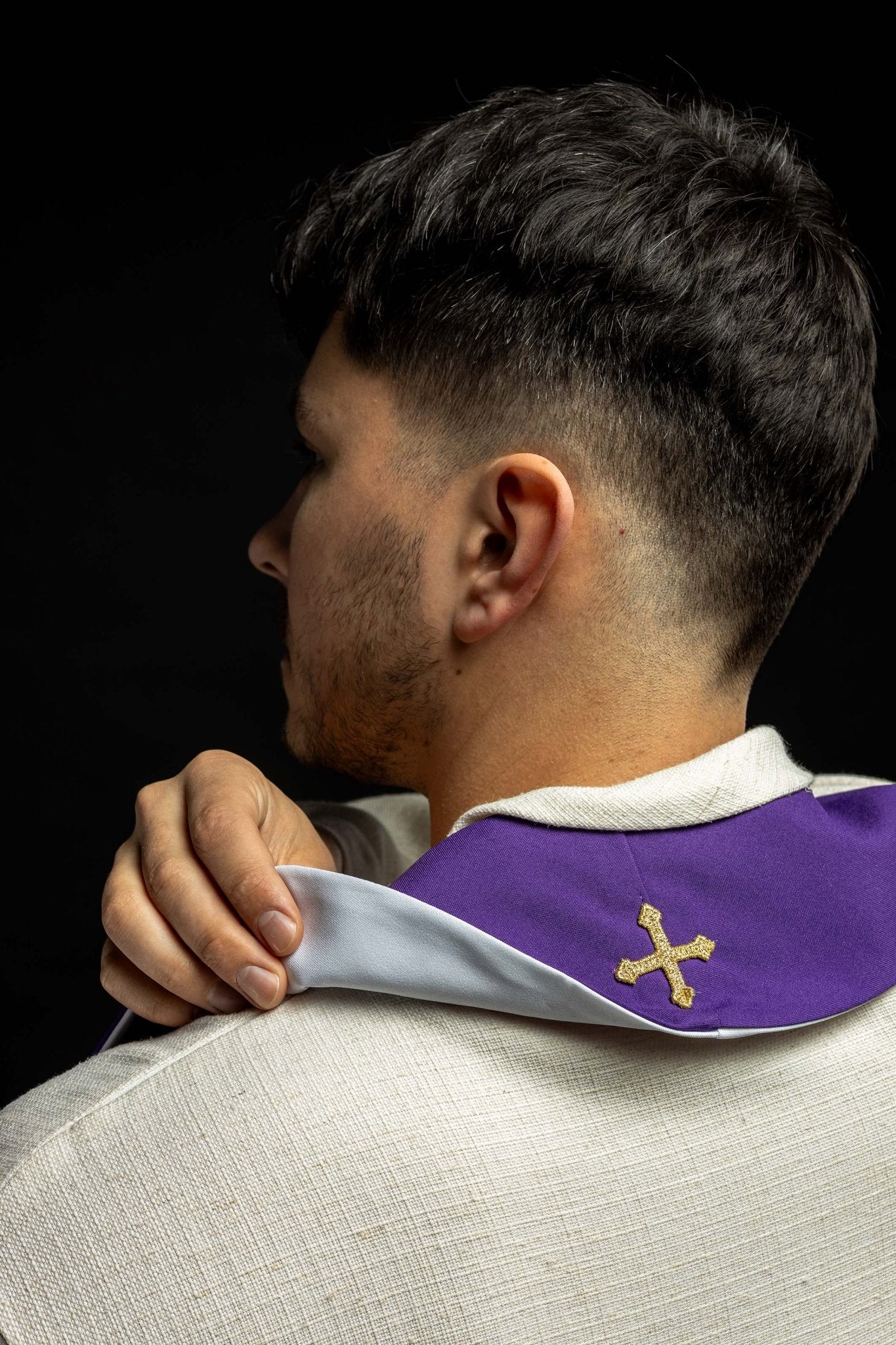 Estola reversible con Cruz de Jerusalén púrpura - blanca KST/046/03 - 04/01 FILETOWO - BIAŁA - CASULLAS.ES