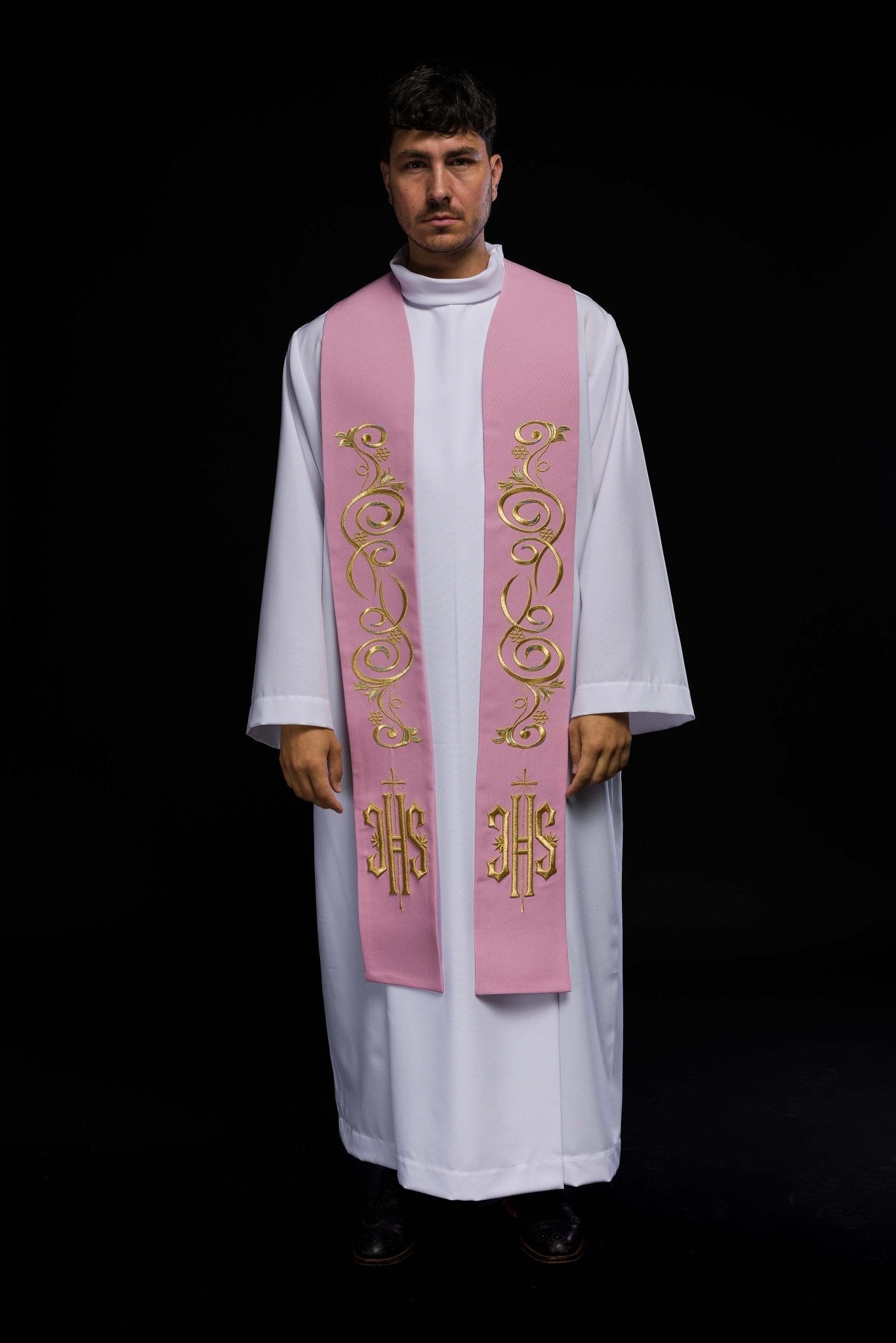 Estola rosa con bordado IHS KST/031/08/01 RÓŻOWY - CASULLAS.ES