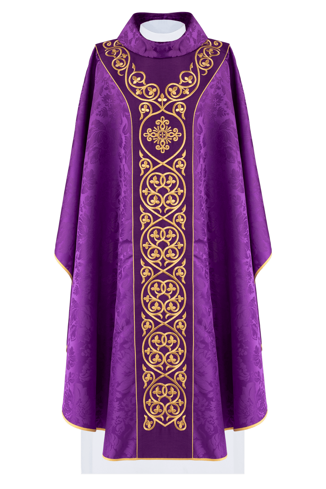 Fioletowy ornat liturgiczny zdobiony aksamitnym pasem z haftem - ORNATY.PL