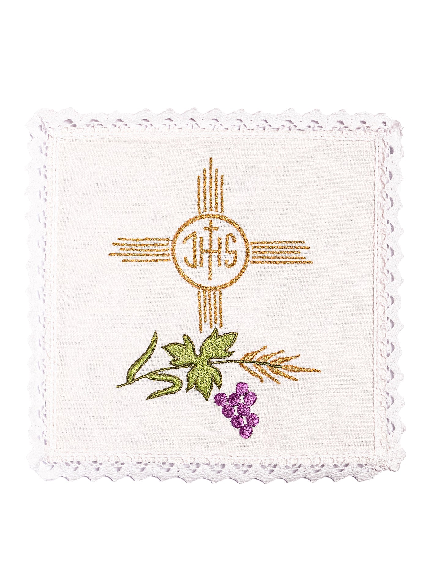 Juego de altar lino con bordado Cruz e IHS KKL/012 - CASULLAS.ES