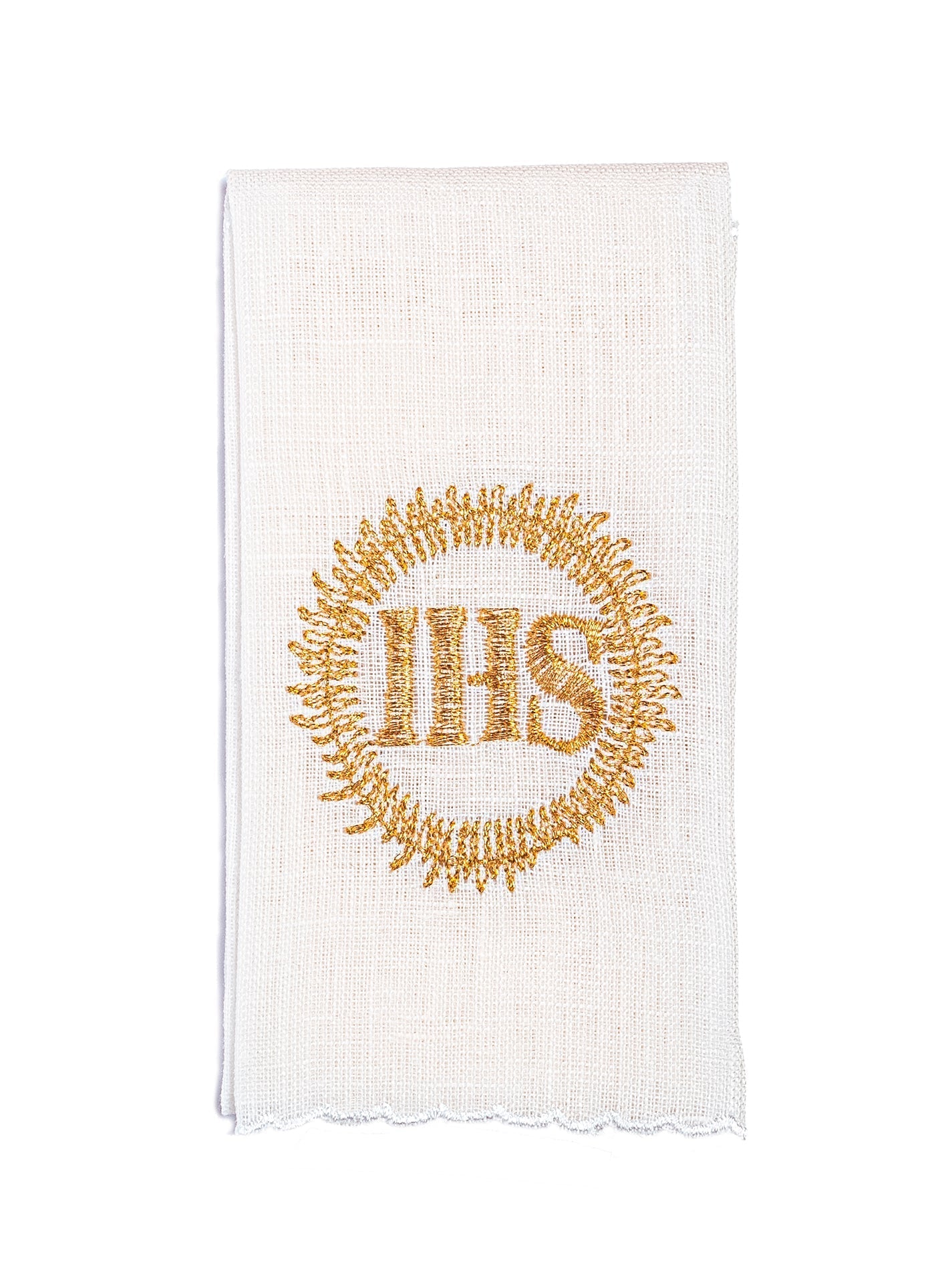 Juego de altar lino con bordado dorado IHS KKL/015 - CASULLAS.ES