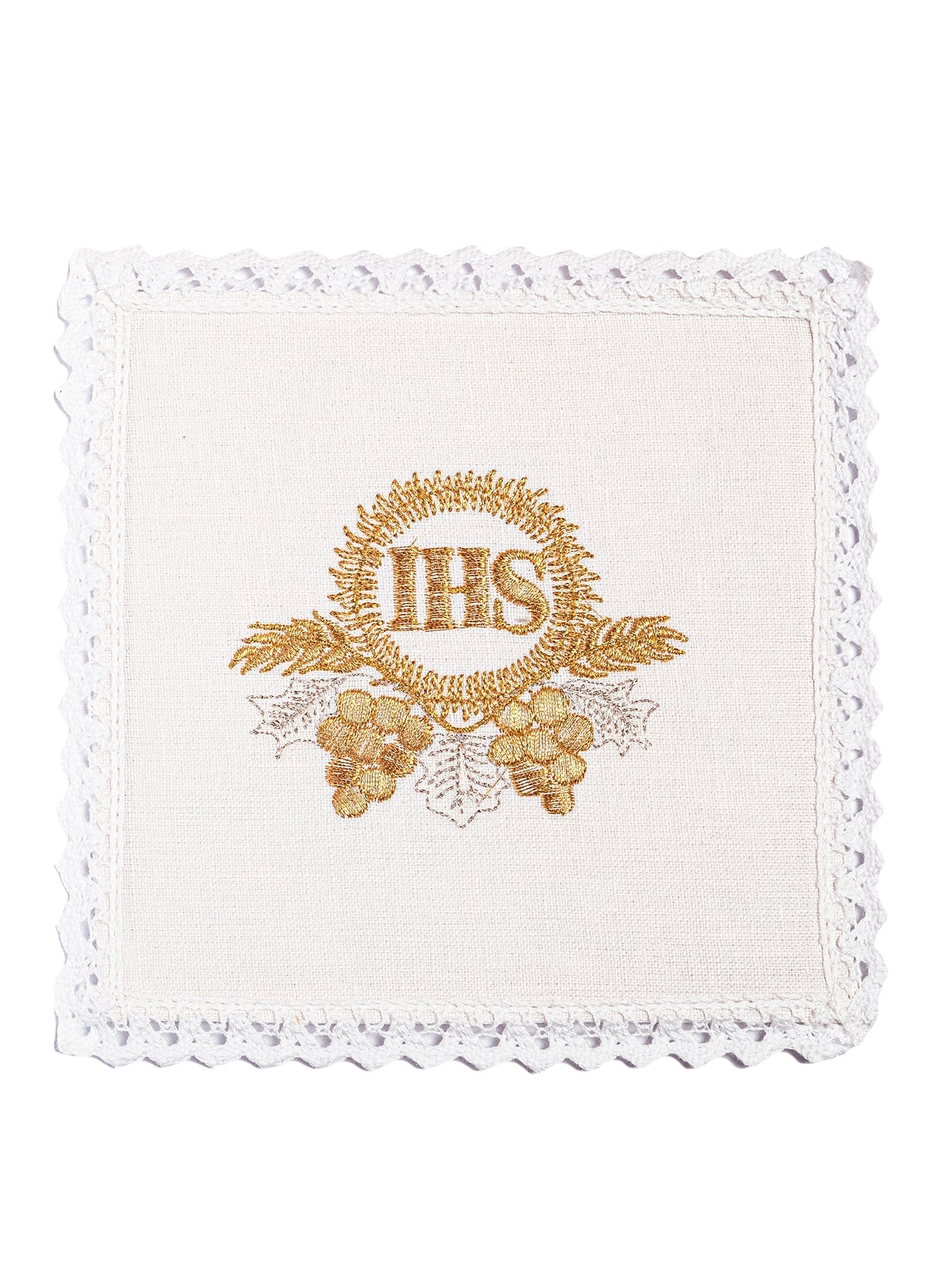 Juego de altar lino con bordado dorado IHS KKL/015 - CASULLAS.ES