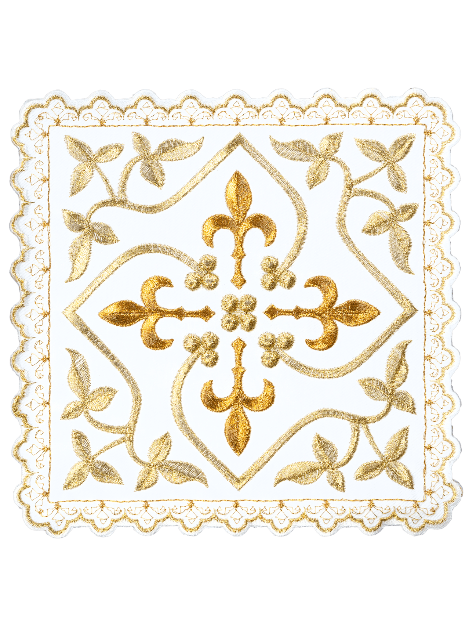 Juego de cáliz con motivo de cruz con adornos dorados y motivo floral bordado S - 5559 - CASULLAS.ES