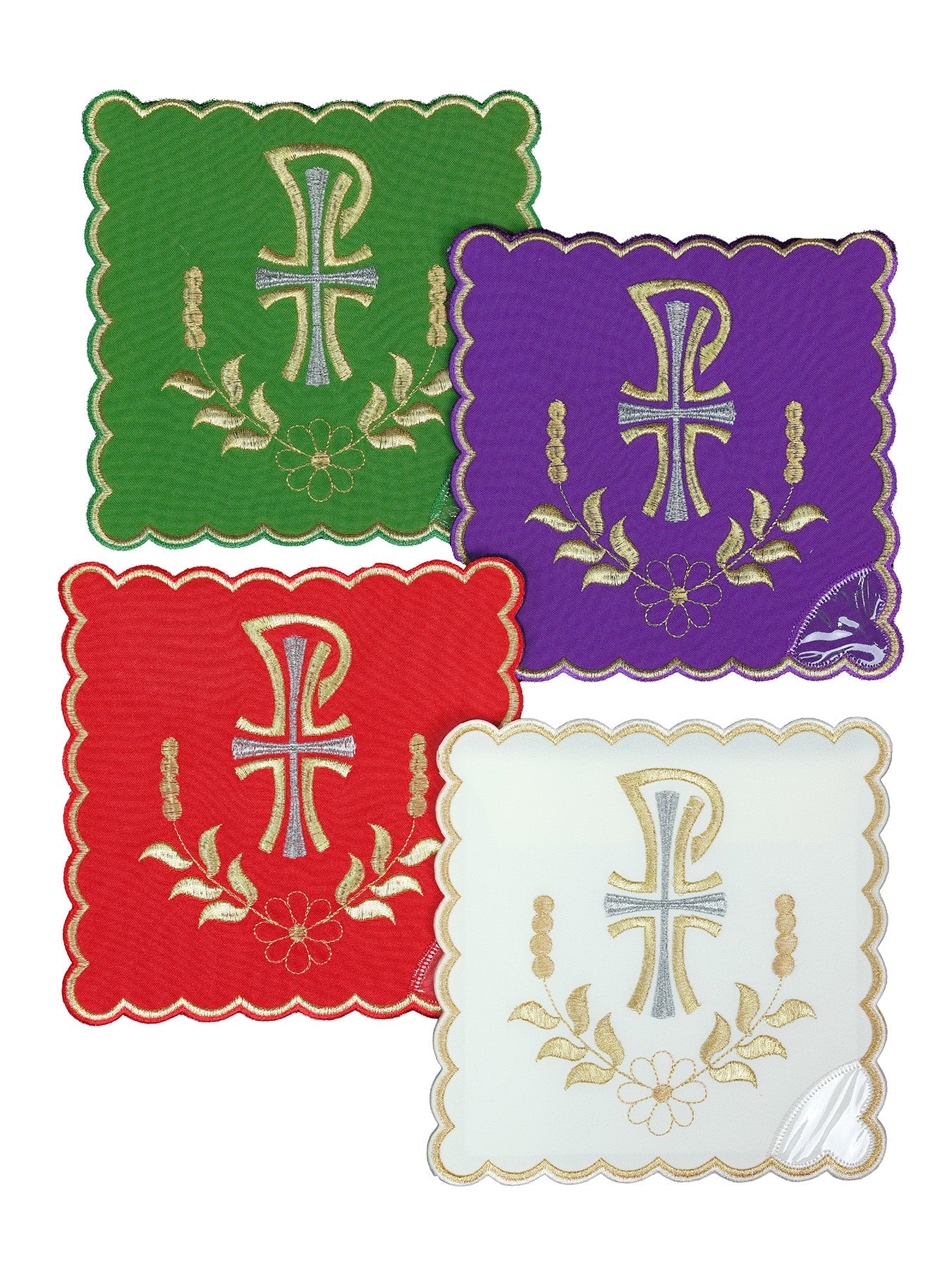 Conjunto de palias de cáliz con símbolo PAX en cuatro colores litúrgicos