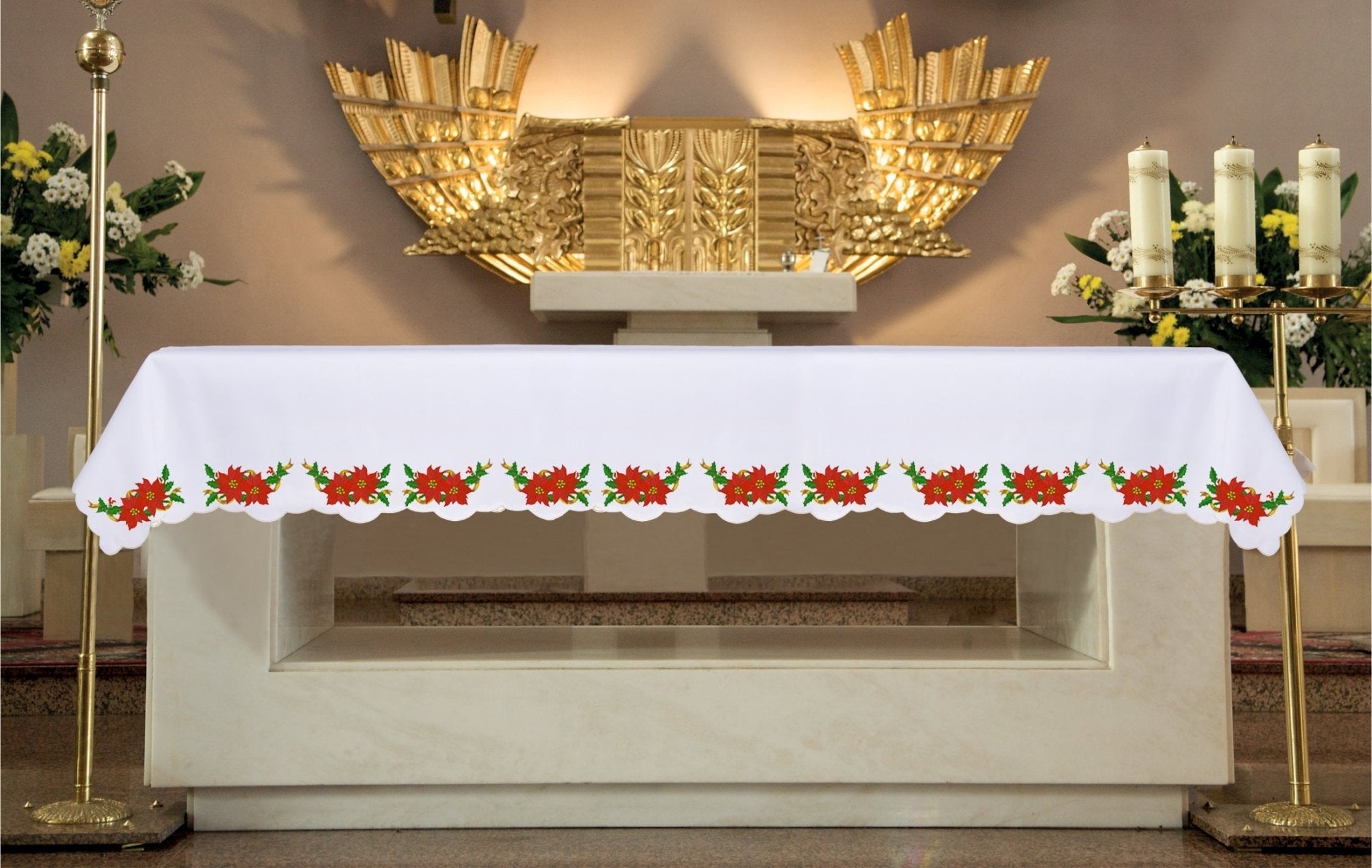 Mantel de altar con bordado de Estrella de Belén para Navidad KOO/096 150*300 BIAŁY (obszywany) - CASULLAS.ES
