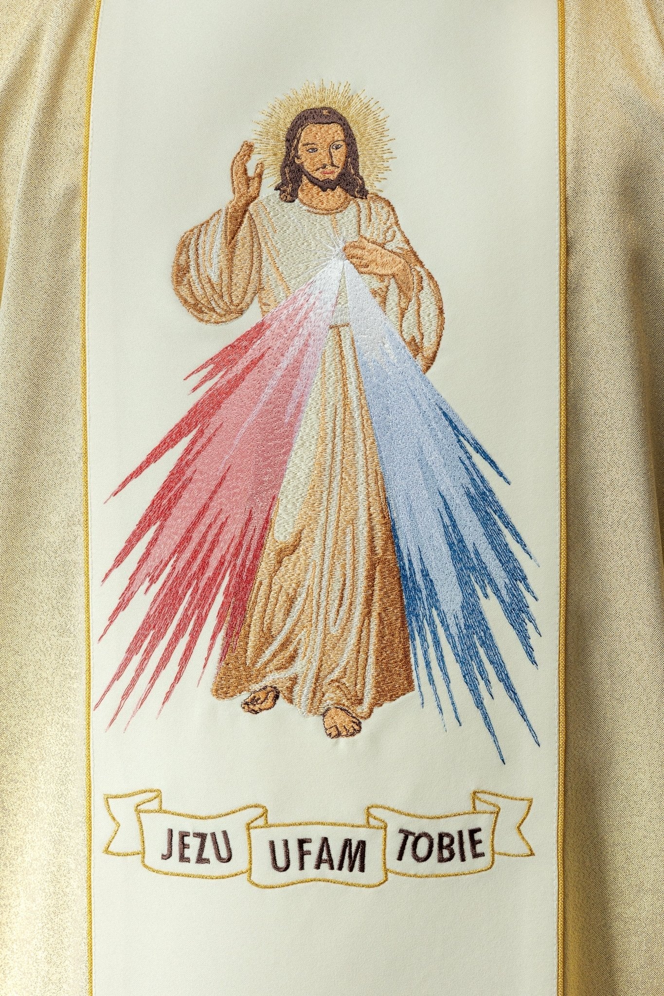 Ornat Haftowany Jezus Miłosierny i IHS w kolorze złotym