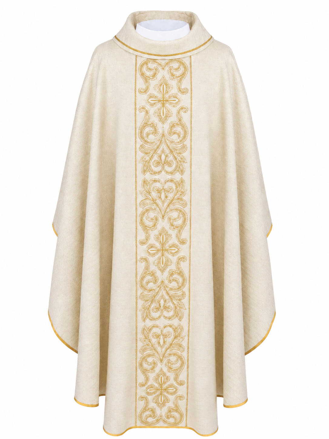 Casulla de color marfil, ricamente bordada con cruces