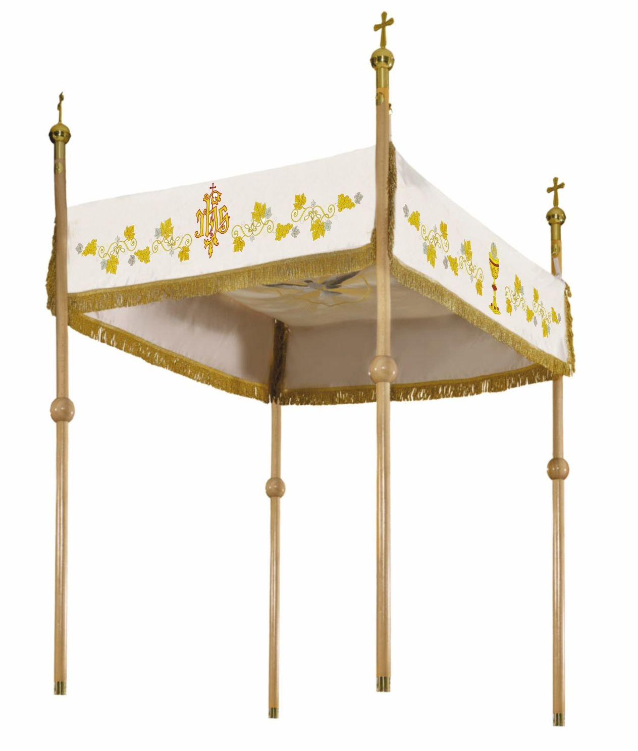 Palio eclesiástico color crudo para la solemnidad del Corpus Christi con bordado dorado 140 × 160 cm KDT/0019/05/20 140*160 - CASULLAS.ES