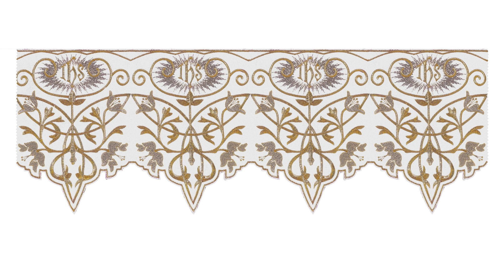 Puntilla de altar con bordado IHS - blanco KOM/037/04 27cm 3,5m - CASULLAS.ES