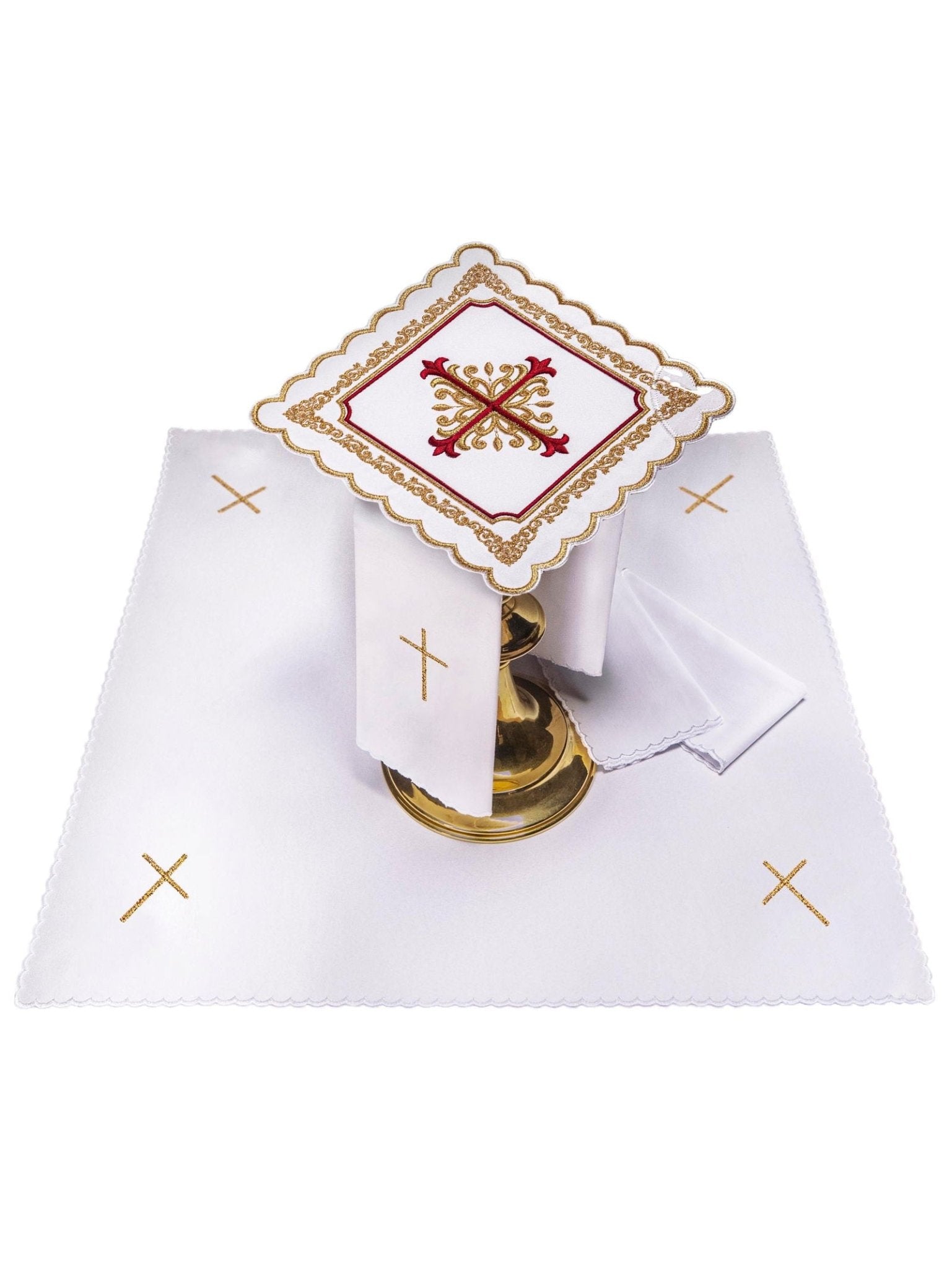 Servicio de altar con bordado en oro y rojo KK/150 - CASULLAS.ES