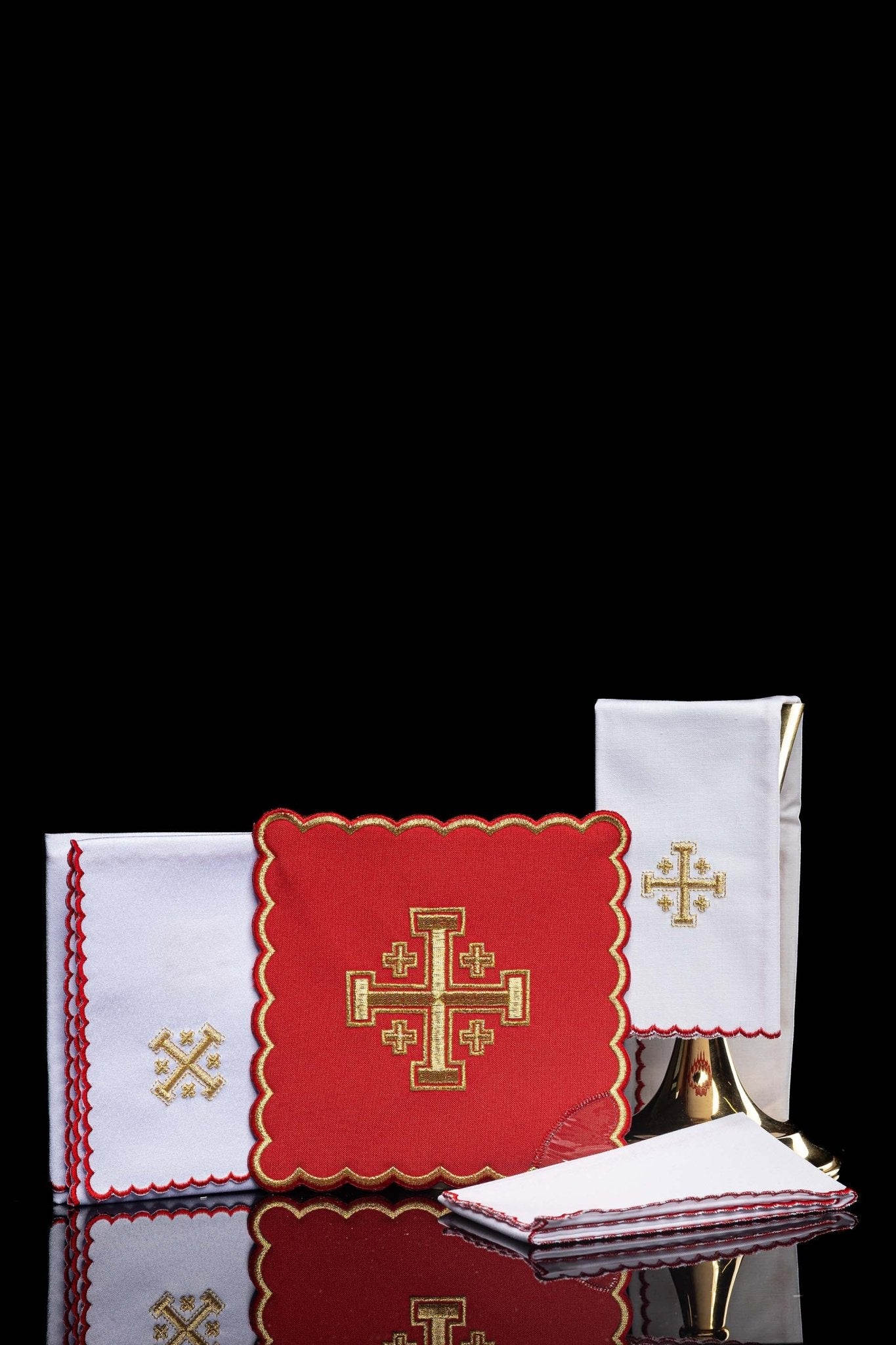 Servicio de altar Cruz de Jerusalén bordada Rojo KK/030/02 - CASULLAS.ES