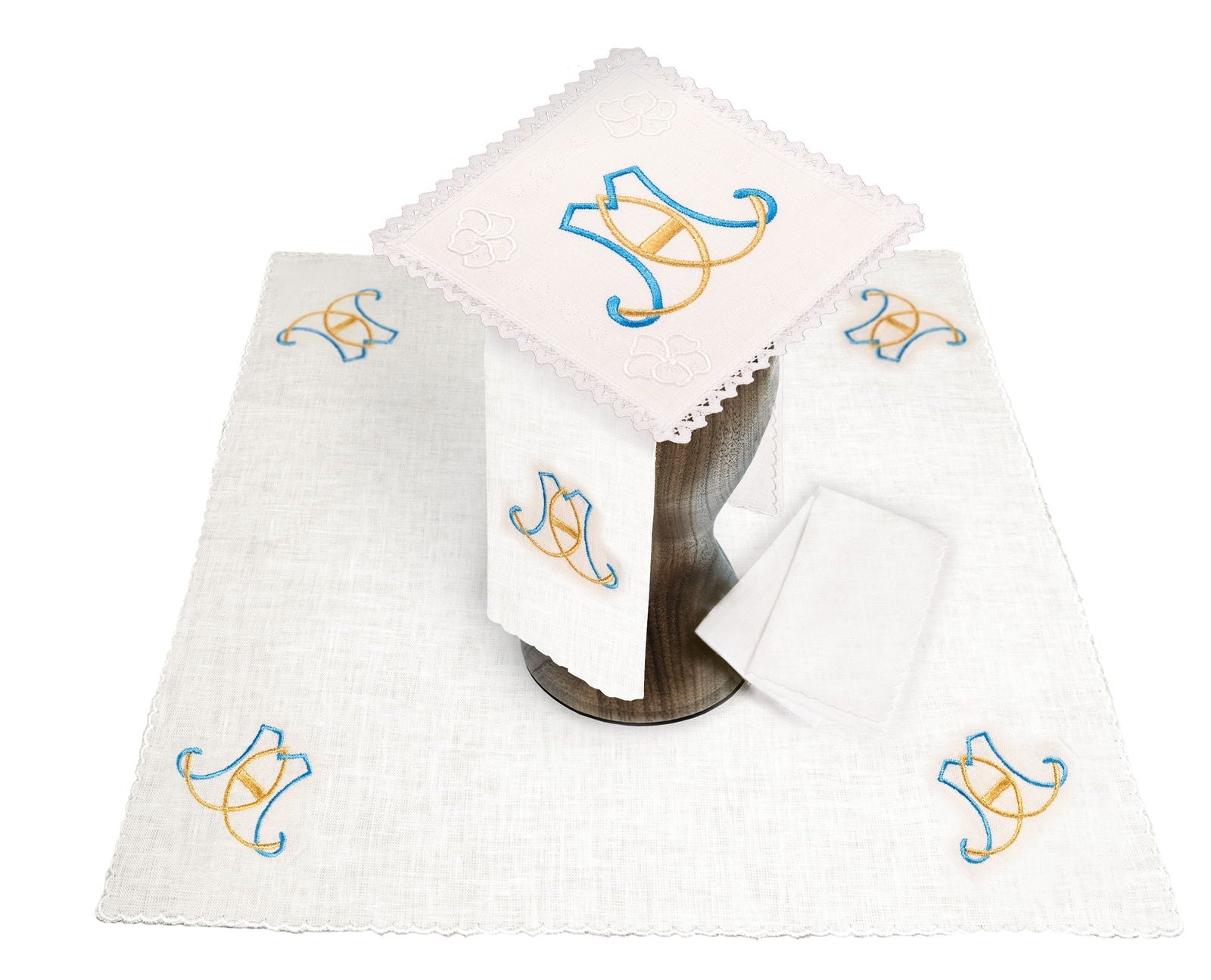 Servicio de altar de lino con bordado eucarístico mariano KKL/071 - CASULLAS.ES