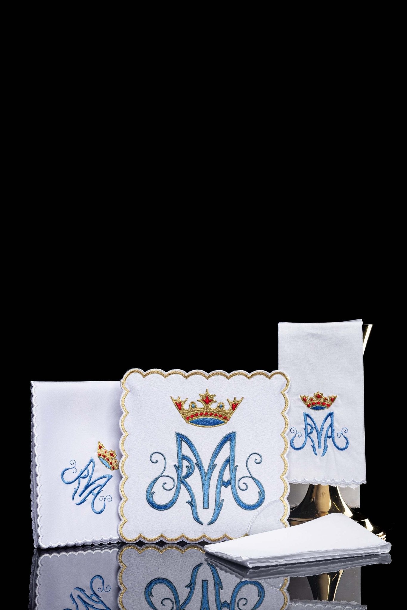 Servicio de altar mariano bordado azul KK/003/C1 - CASULLAS.ES