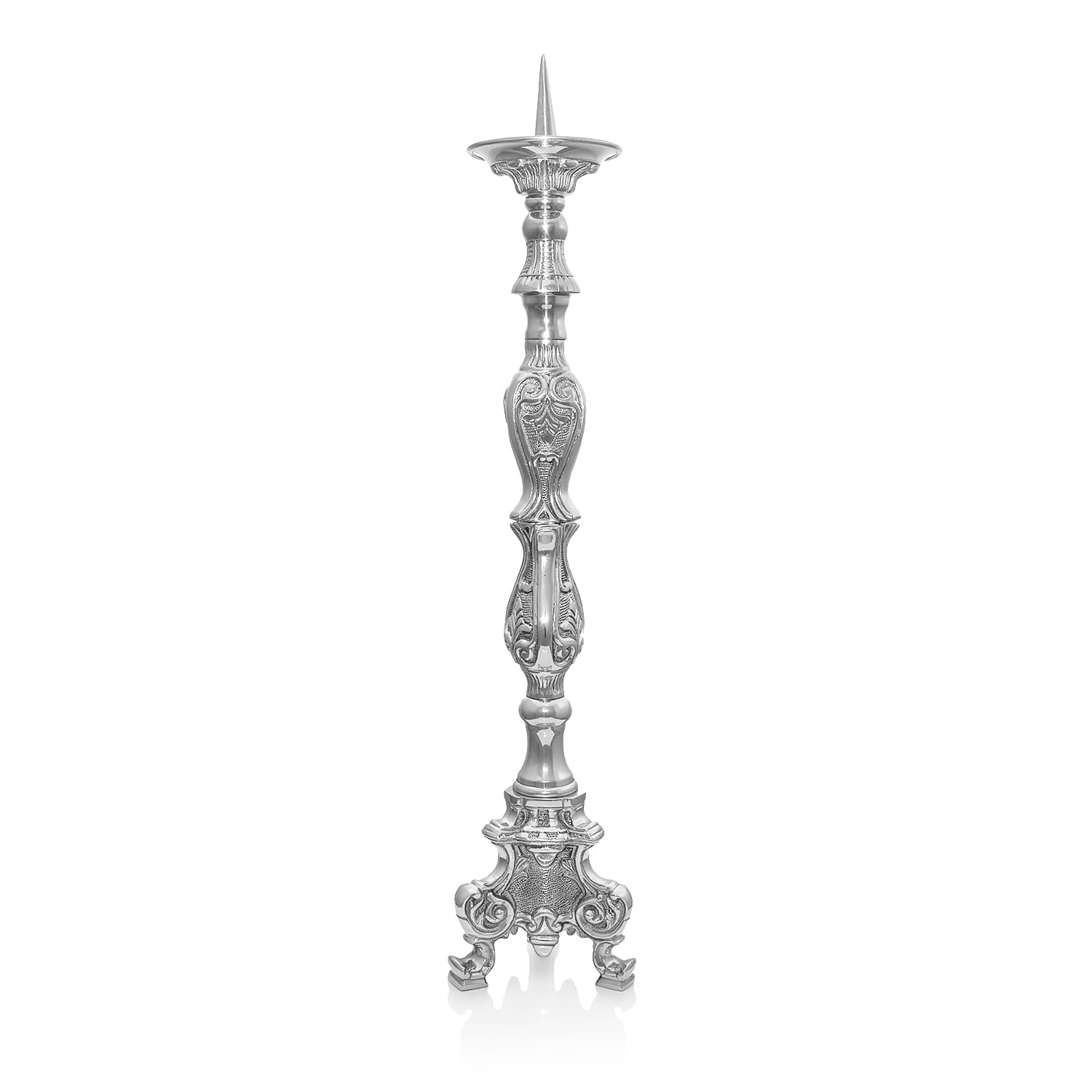 Porta-velas em latão niquelado, altura 60 cm