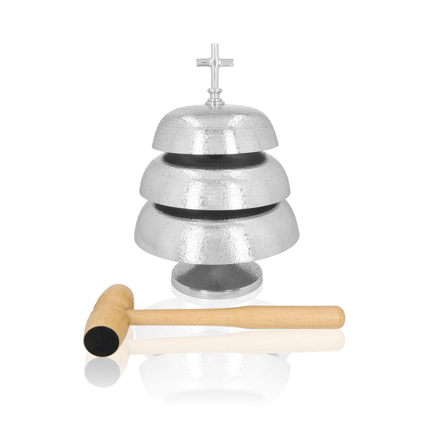 Triplo Gong – Latão niquelado – Malho de madeira – 35 cm