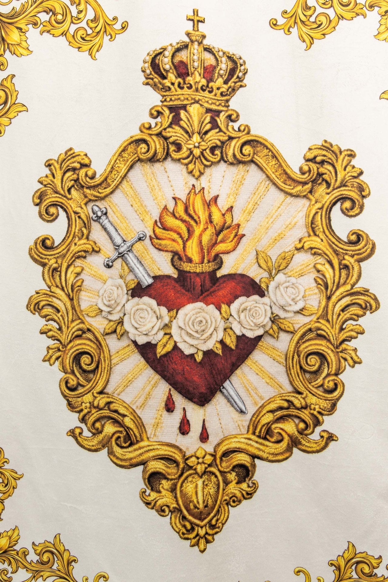 Estandarte litúrgico mariano impreso por ambas caras con el símbolo del Corazón y monograma mariano