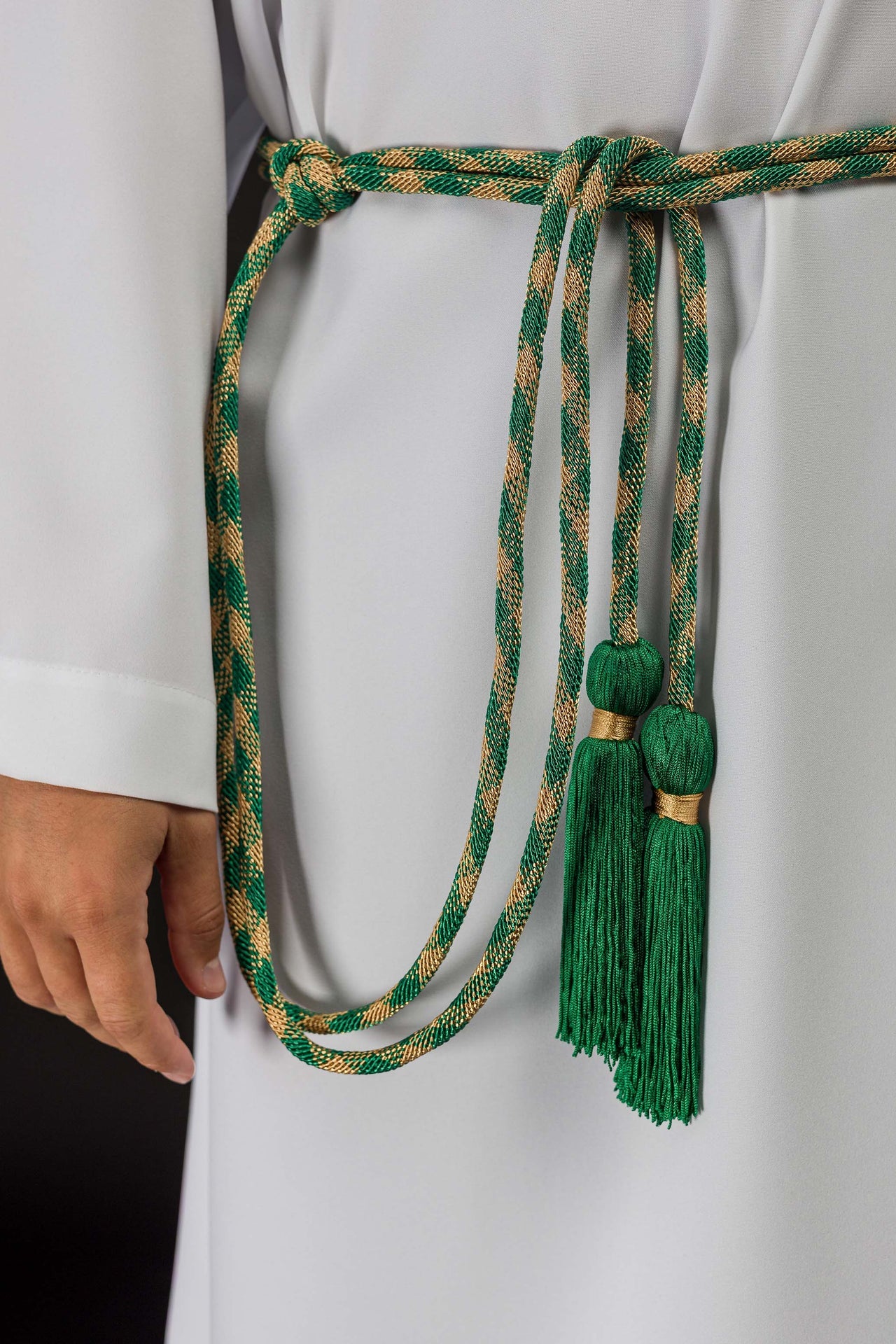 Cíngulo litúrgico verde y dorado premium