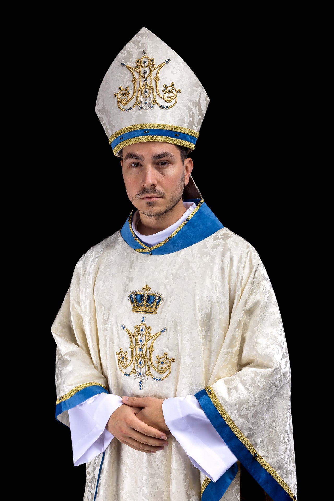 Mitra mariana hecha a mano con piedras naturales Handmade 9006