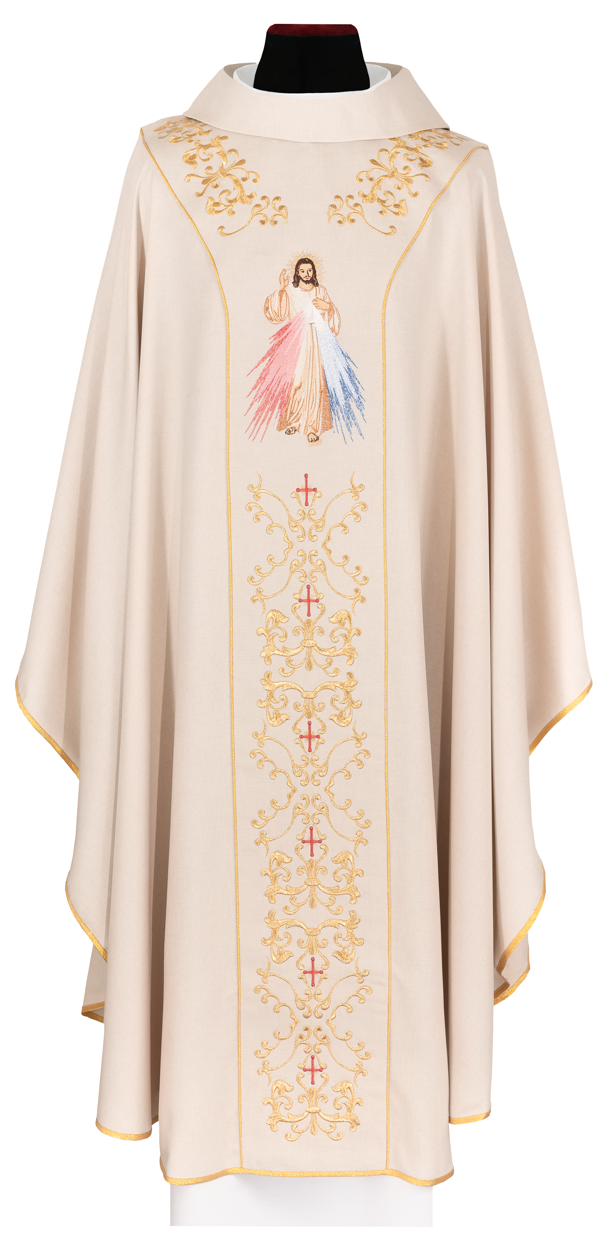 Casula crua bordada com a imagem de Jesus Misericordioso