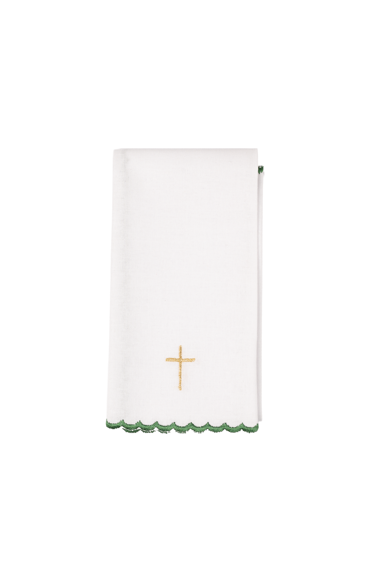 Komplet kielichowy haftowany z motywem krzyża zielony - ORNATY.PL