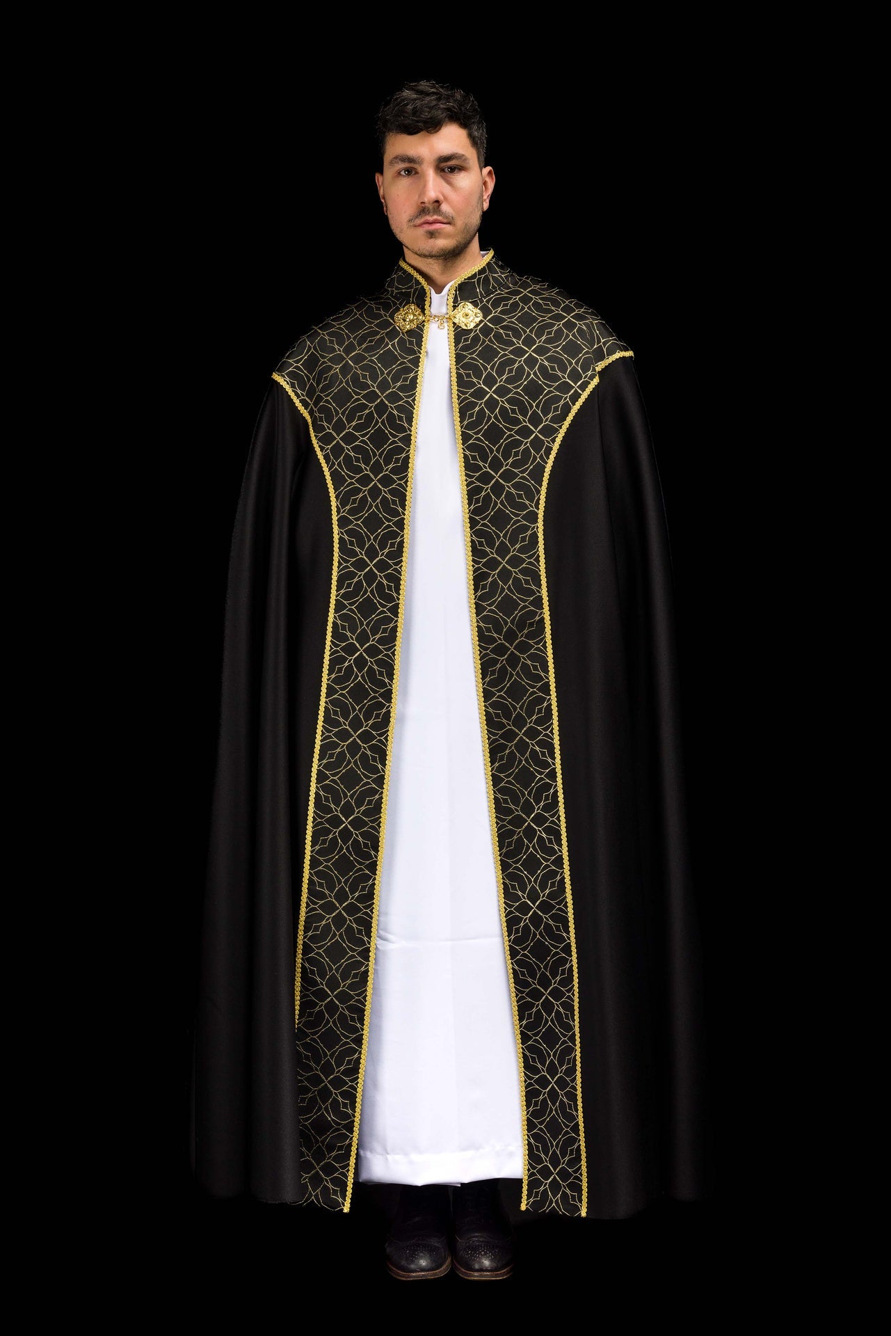 Capa pluvial bordada decorada con tejido jacquard negro