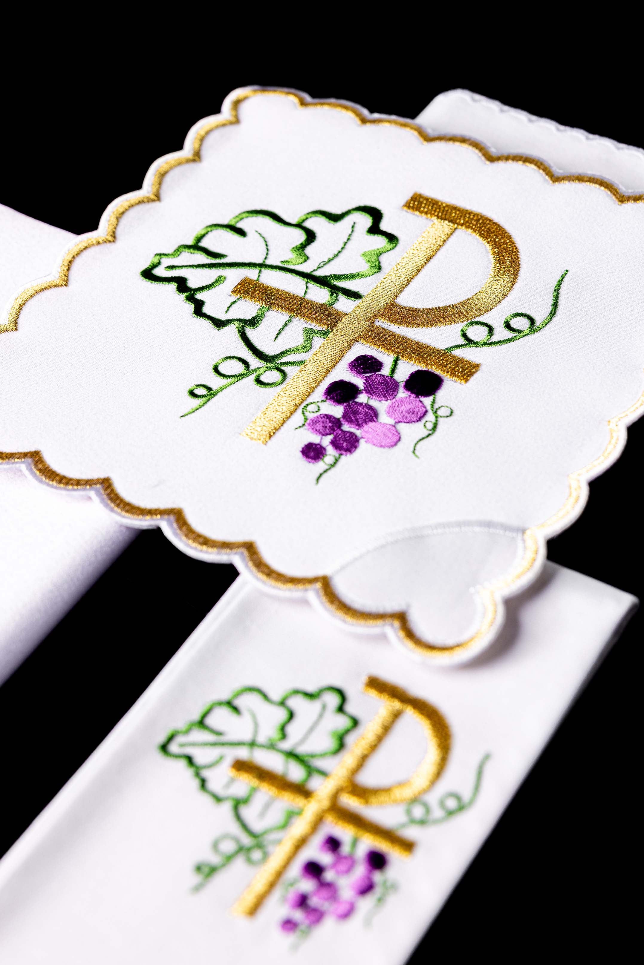 Conjunto de altar com bordado PAX e Uvas