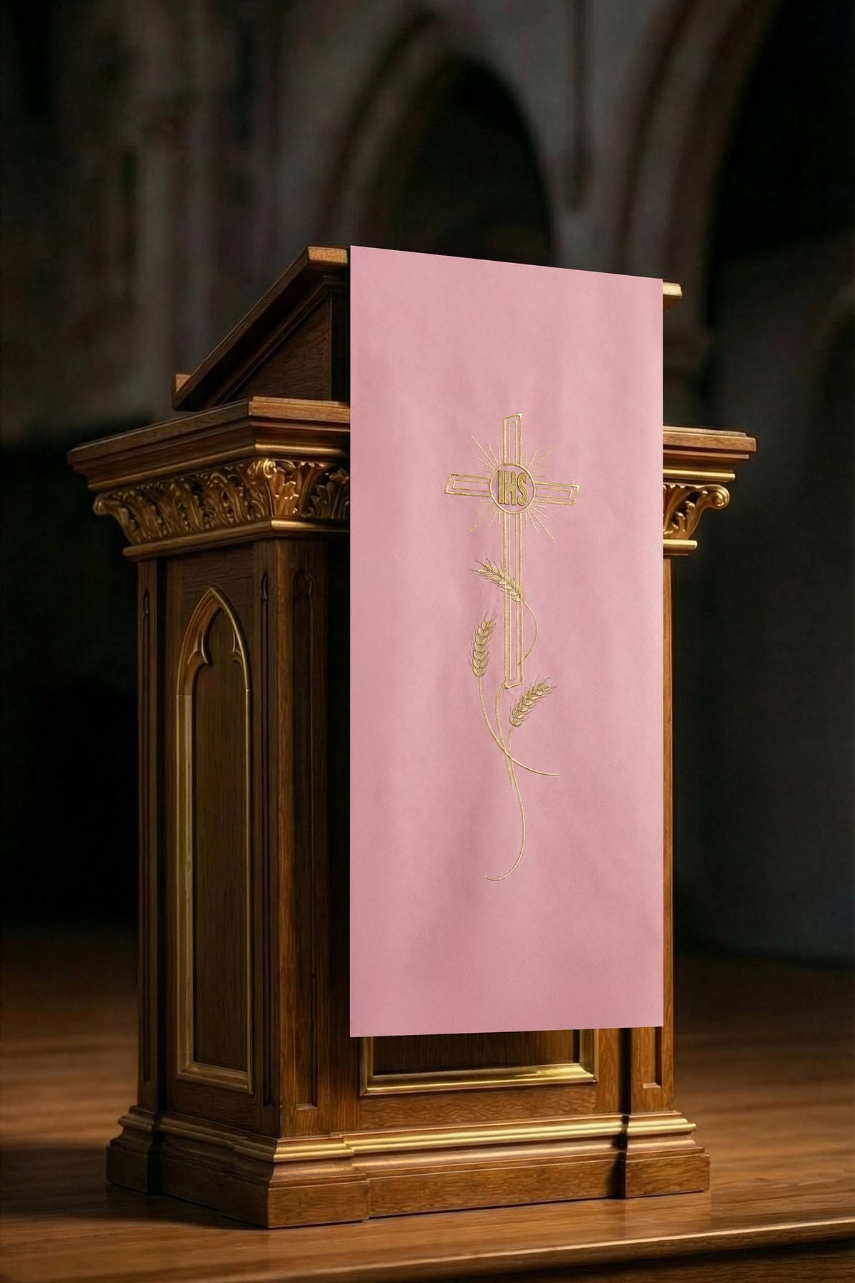 Capa de ambão bordada com cruz e IHS rosa - rosa