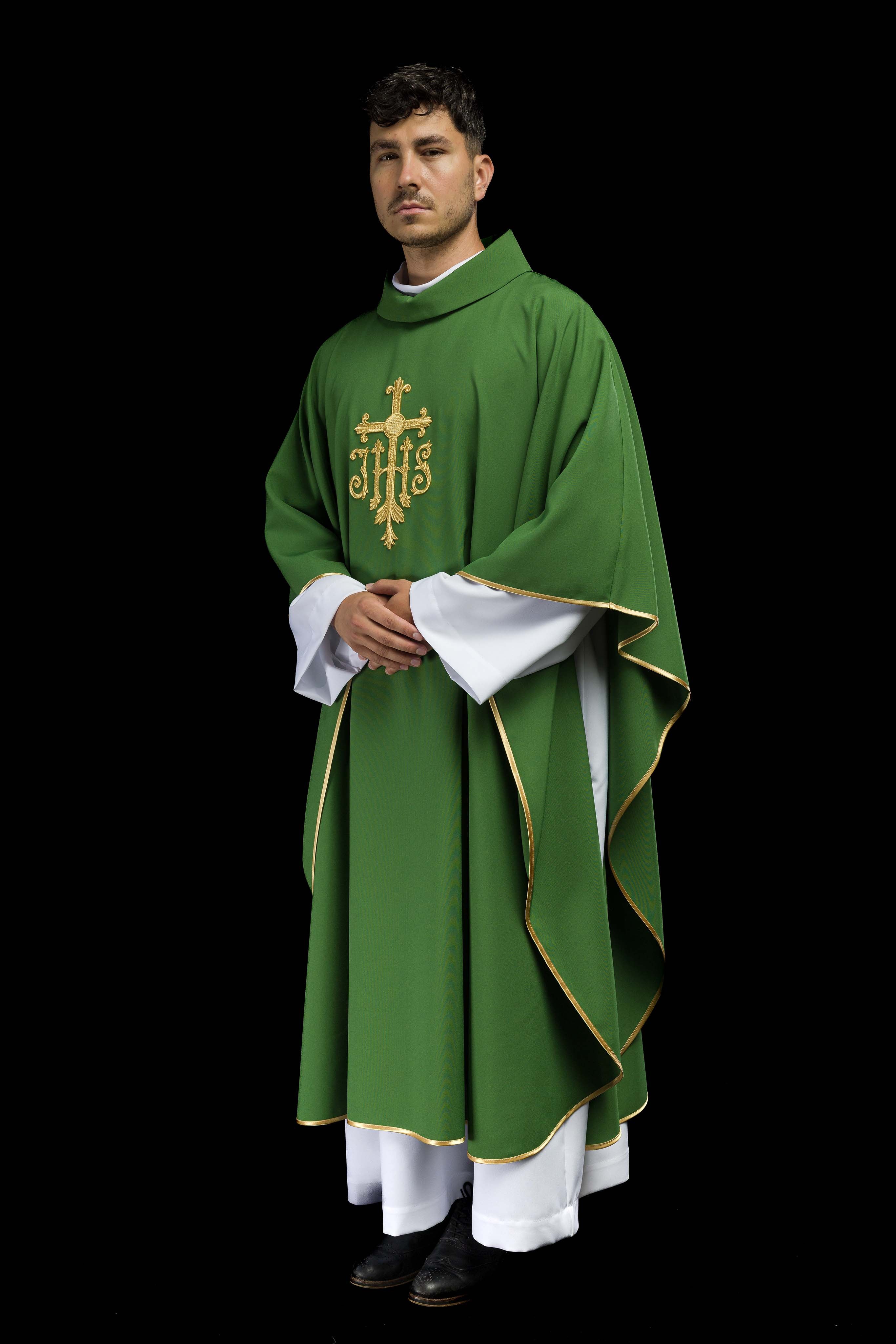 Casula verde com bordado IHS convexo