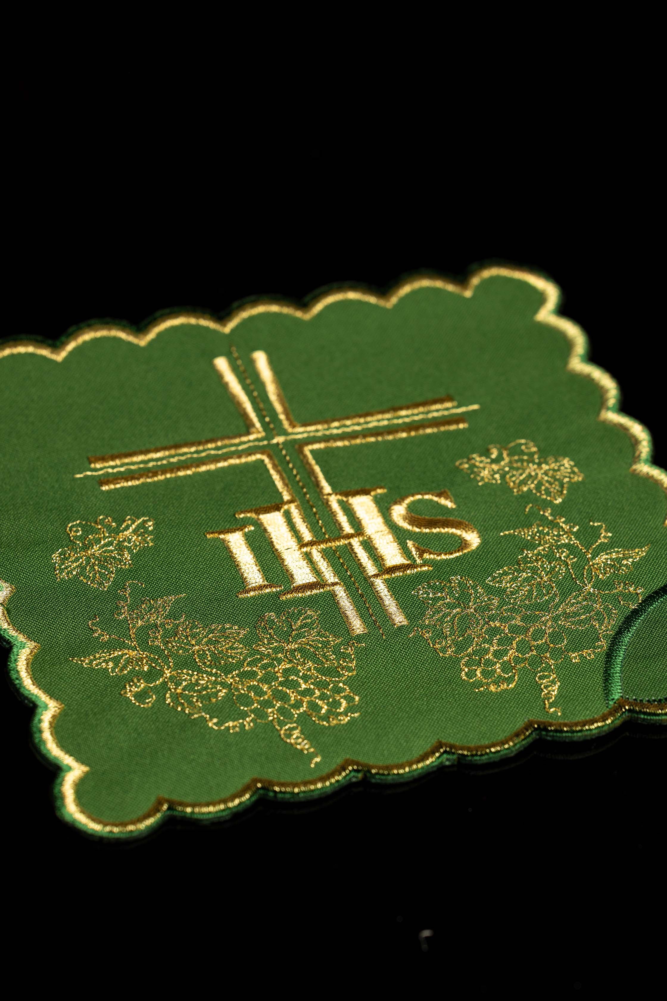 Conjunto de palias de cáliz con el símbolo IHS en cuatro colores litúrgicos