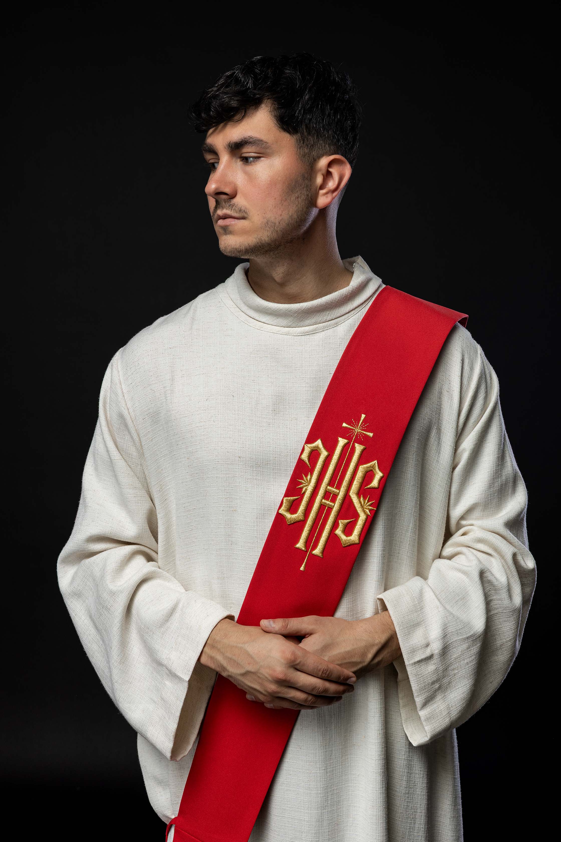 Estola Diaconal bordada IHS com Cruz