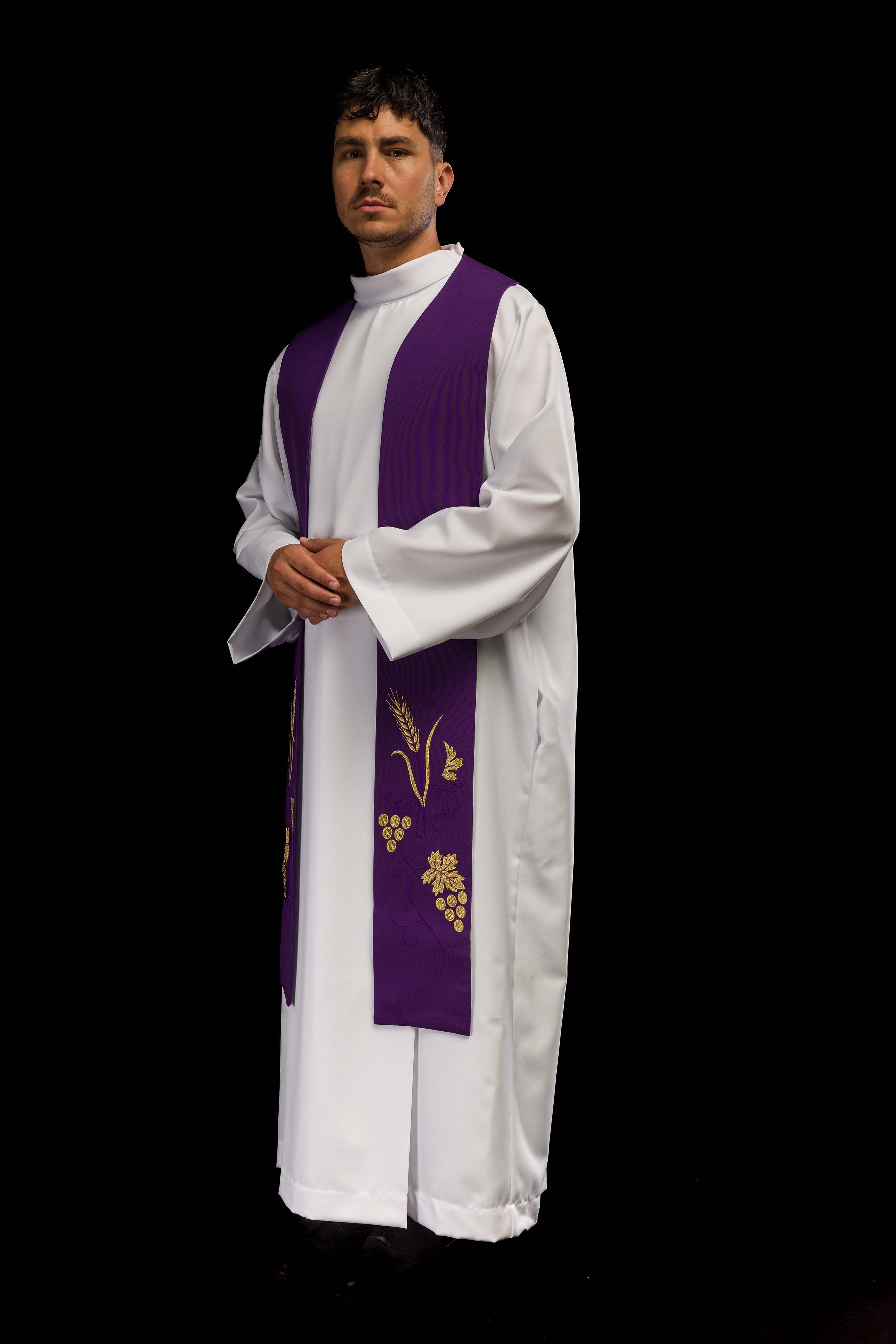 Estola Sacerdotal Bordada Uvas e Espigas Roxa