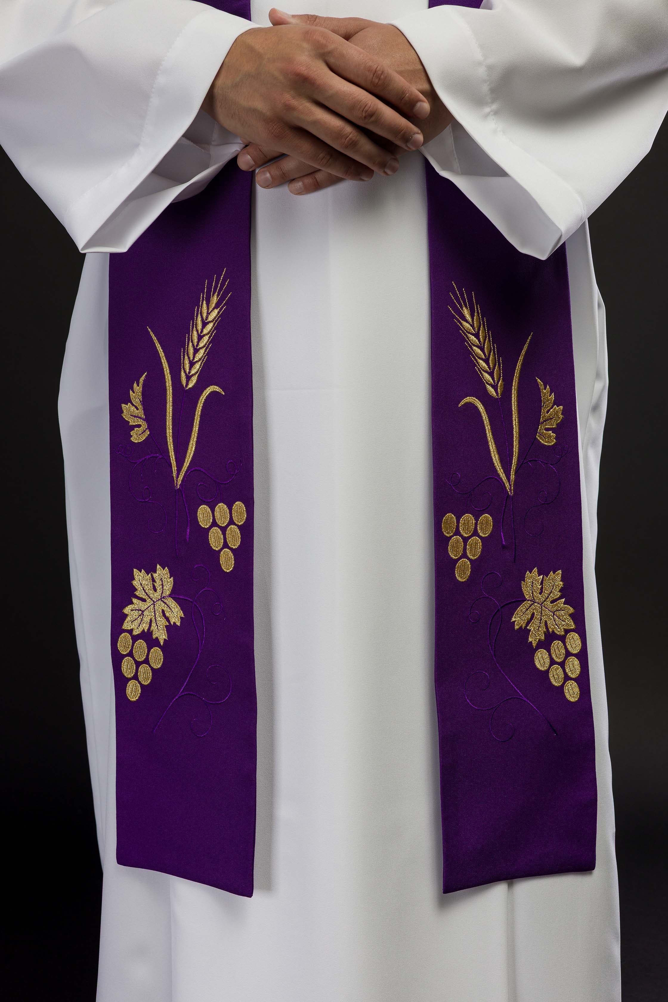 Estola Sacerdotal Bordada Uvas e Espigas Roxa